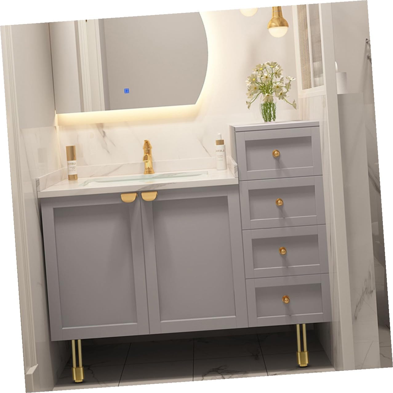 Kisangel 4pcs Adjustable Metal Cabinet Legs Furniture Feet Aluminum Alloy Support for Bathroom Tv Cabinet, 15cm Brushed Gold Double Post Furniture Leveling Feet for Home