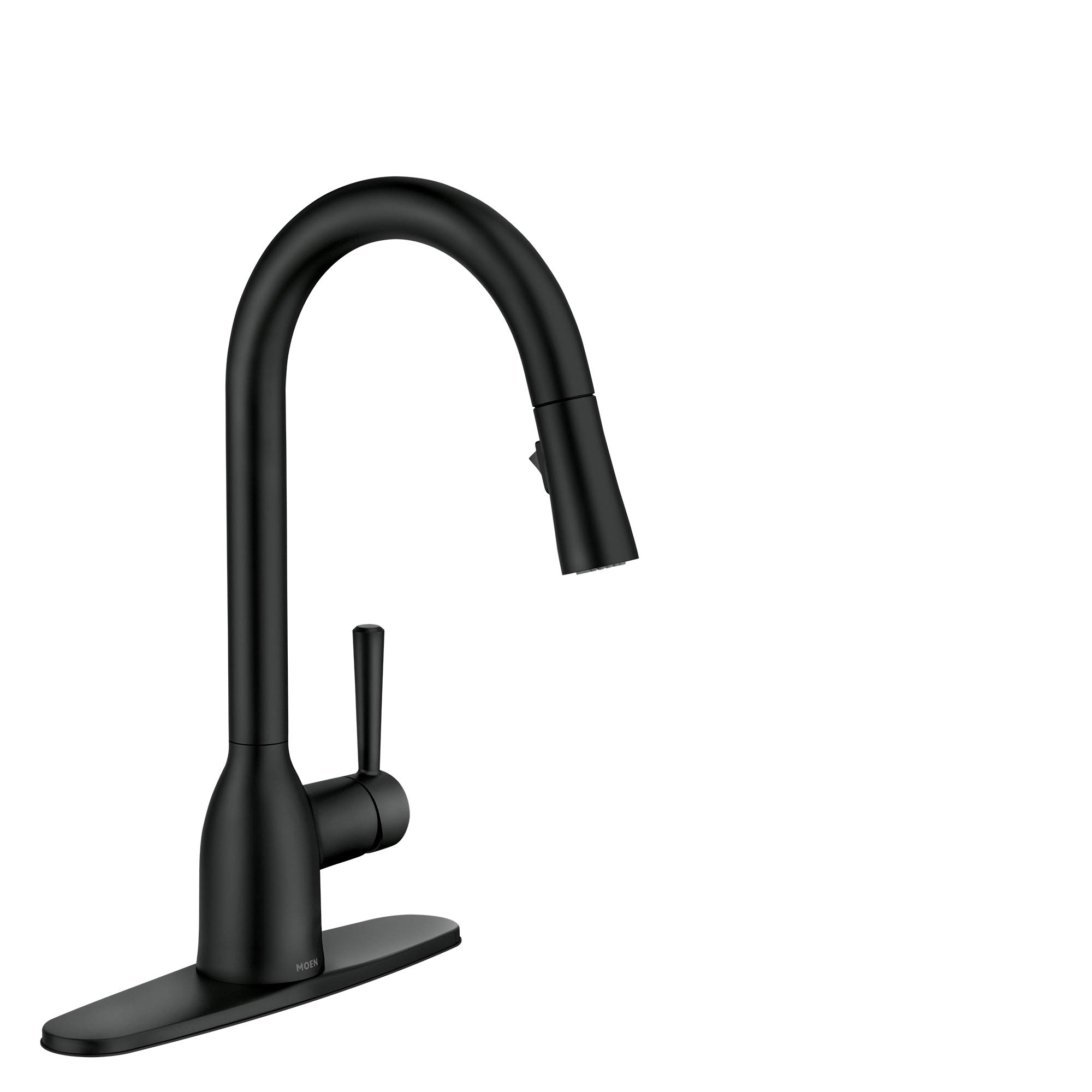 MoenAdler Matte Black One-Handle High Arc Kitchen Sink Faucet with Power Clean, Modern Kitchen Faucet with Pull Down Sprayer, 87233BL
