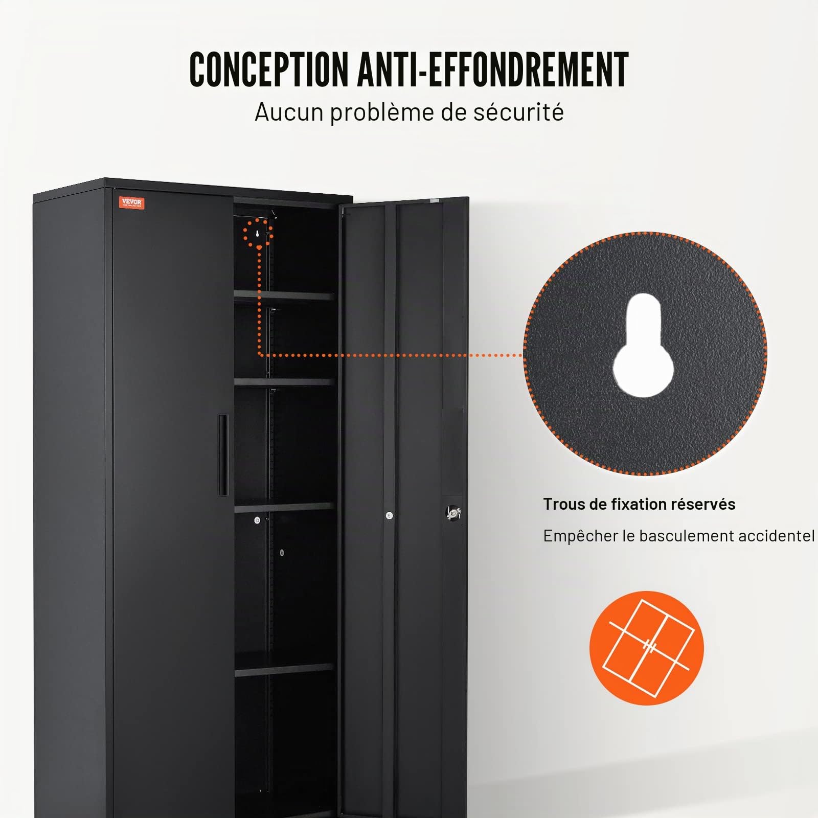 VEVOR Armoire de rangement en métal, armoire de rangement verrouillable en acier avec 2 portes magnétiques et 4 étagères réglables, armoire en métal de 180,7 cm, capacité de 90,7 kg par étagère avec 3