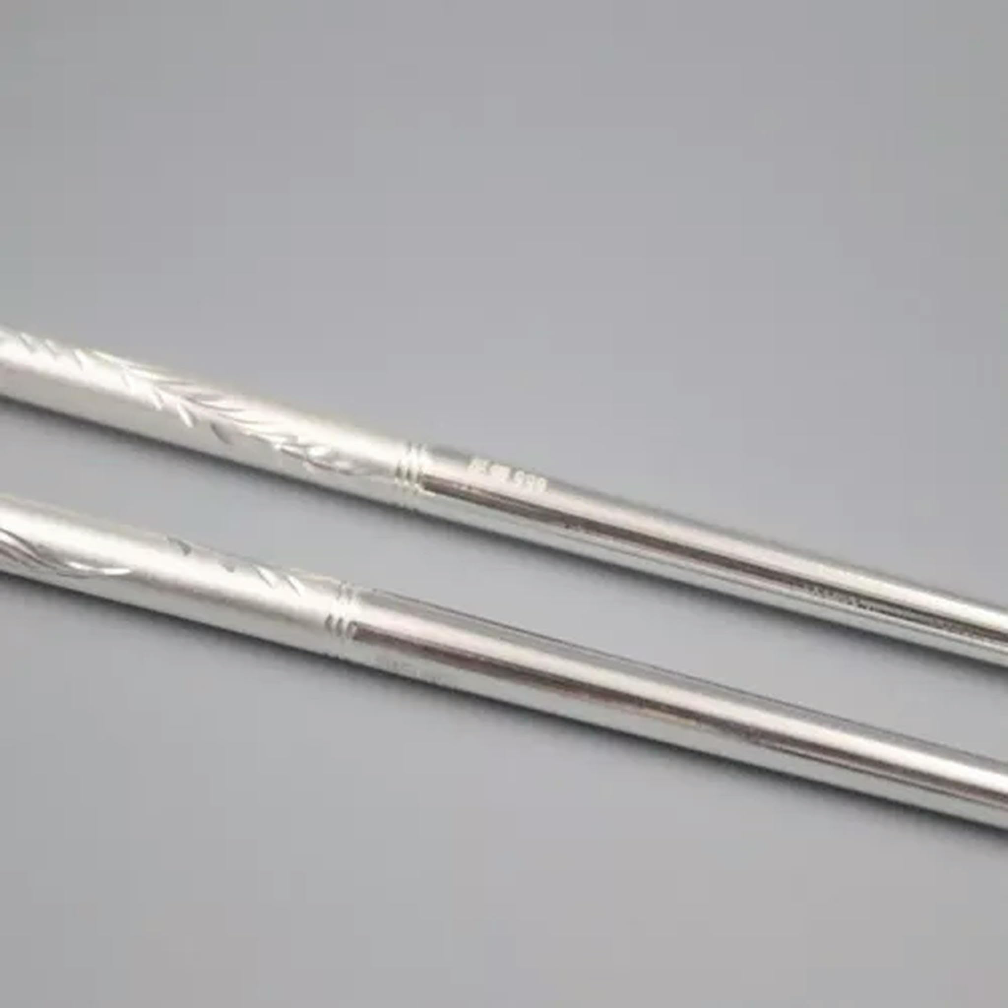 Baguettes en Argent véritable 999 avec Manche à Motif Dragon et phénix