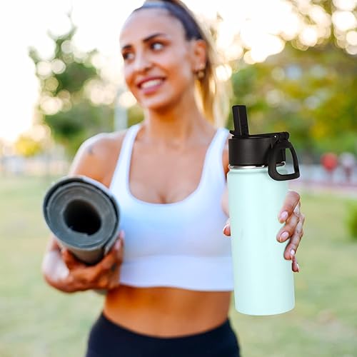 Miniatura 7 de Volhoply Paquete de 4 botellas de agua aisladas de 18 onzas, botellas de agua de acero inoxidable para niños con popote, botella de agua de metal al