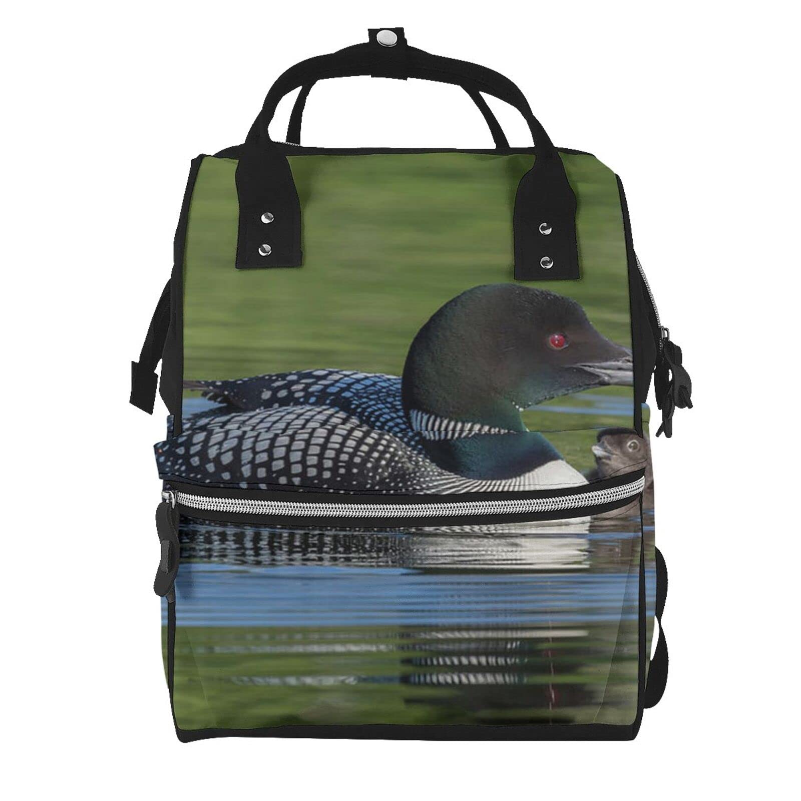 BONDIJ Loon Nature Bird printed diaper bag organizing pouches,Large Capacity Multifunction Diaper Bag Backpack