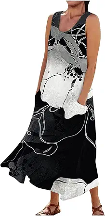Plus Size Cotton Linen Summer Dresses for Curvy Women 2025 Sleeveless Maxi Vacation Beach Sundresses with Pockets
