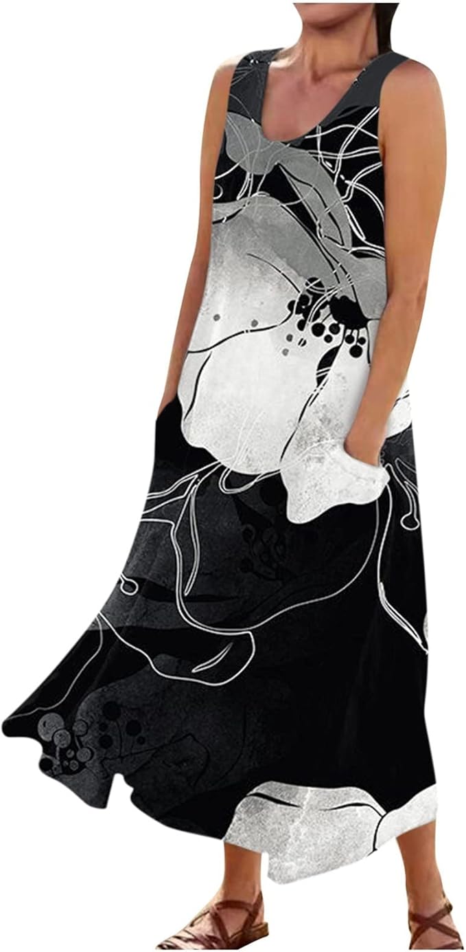 Plus Size Cotton Linen Summer Dresses for Curvy Women 2025 Sleeveless Maxi Vacation Beach Sundresses with Pockets
