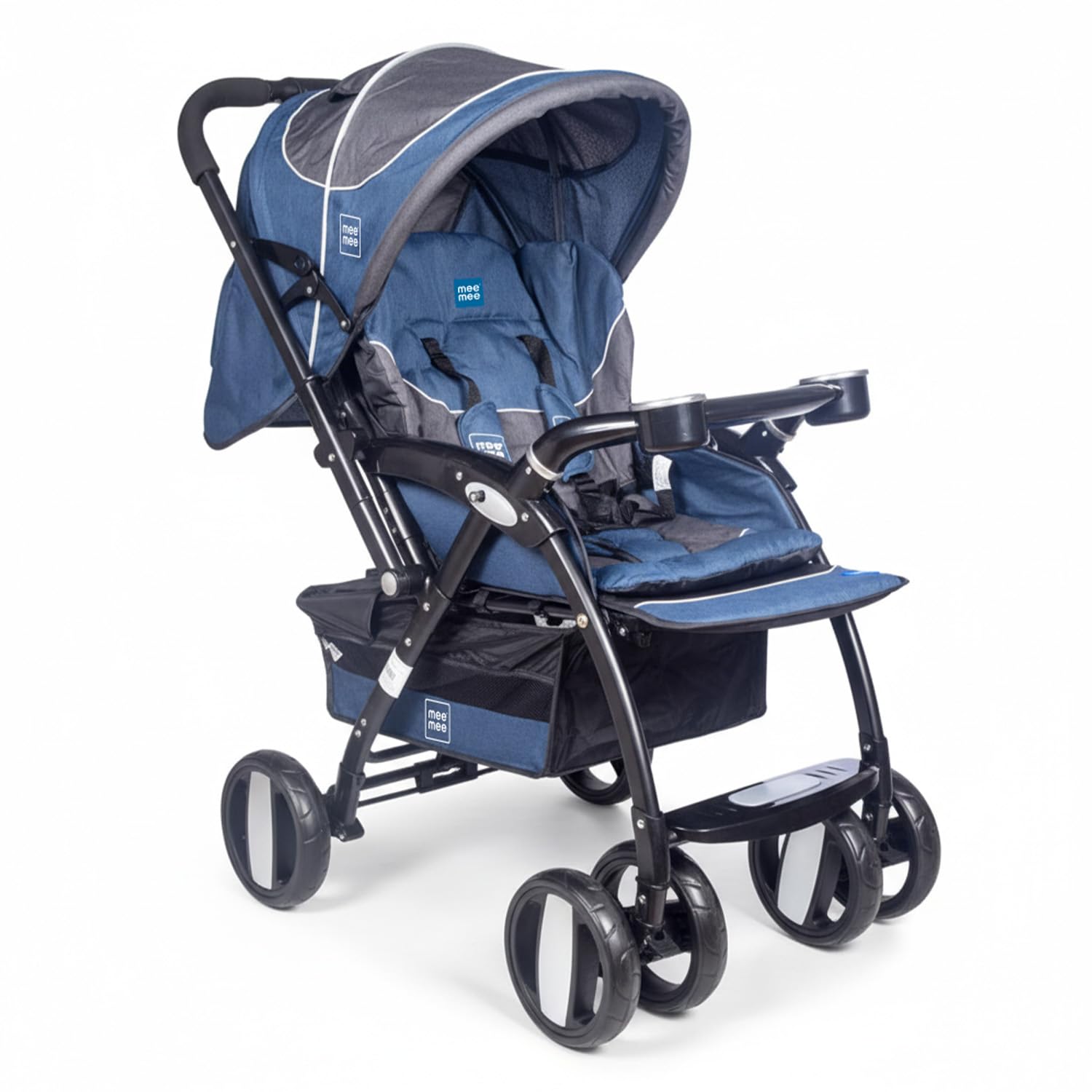 Mee Mee Advanced Baby Stroller for 0 to 3 Years | 5-Point Safety Belt and Thick Cushion Seat | Comfortable Seating with 3 Level Adjustable Seat & Large Canopy, Reversible Soft Foam Handle (Dark Blue)-image-39