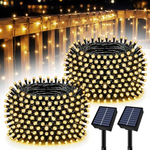 Solar String Lights Outdoor 2 Pack Total 66FT 200LED Solar Fairy Lights Waterproof 8 Modes Twinkle Solar Lights for Patio, Garden Yard Party Wedding Tree Christmas Halloween Decoration, Warm White - image 1