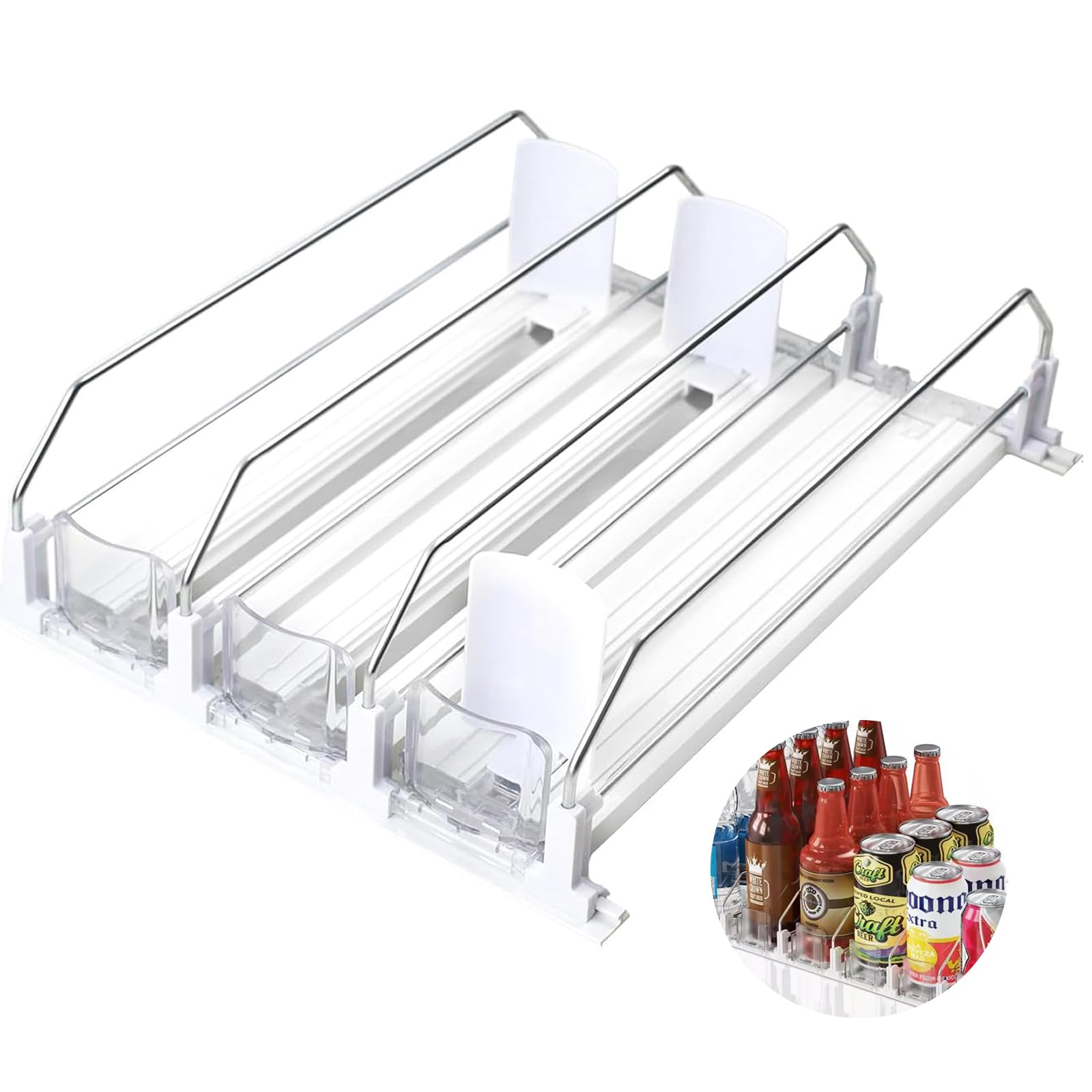 Automático Dispensador Latas Nevera Organizador 3 Filas 31x25x8 cm Organizador Frigorifico Dispensador de Latas Nevera Organizador de Latas Organizadores Nevera para Bebidas y Cervezas
