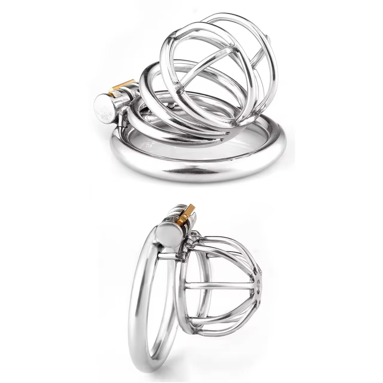 2 Silent Lock Stainless Steel Chastity Cages with 1way Belts, 40mm, 45mm and 50mm Size Rings