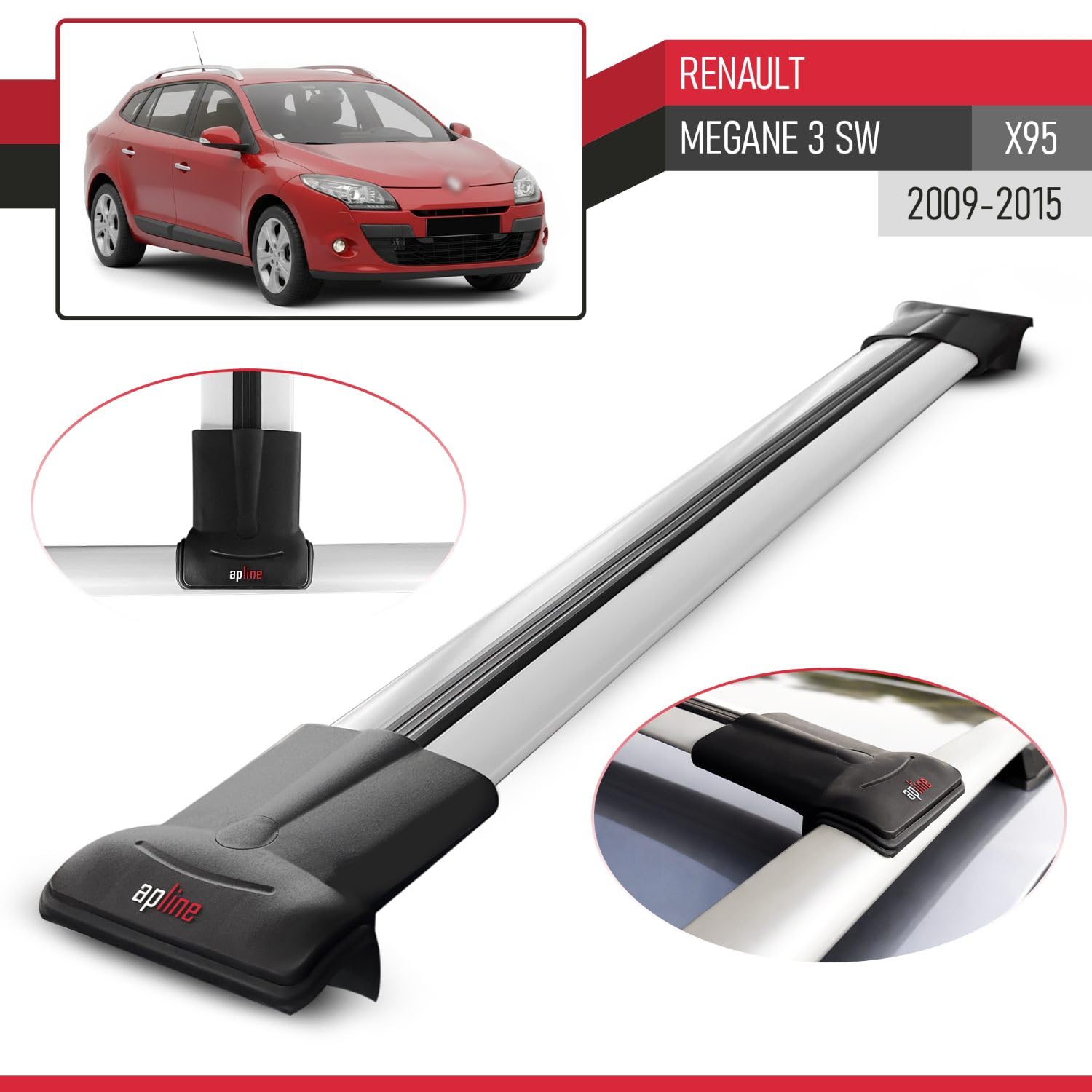Bagażnik dachowy kompatybilny z Renault Megane 3 ST 2009-2015 Fly Model, bagażnik dachowy, szary, aluminium, 2 drążki