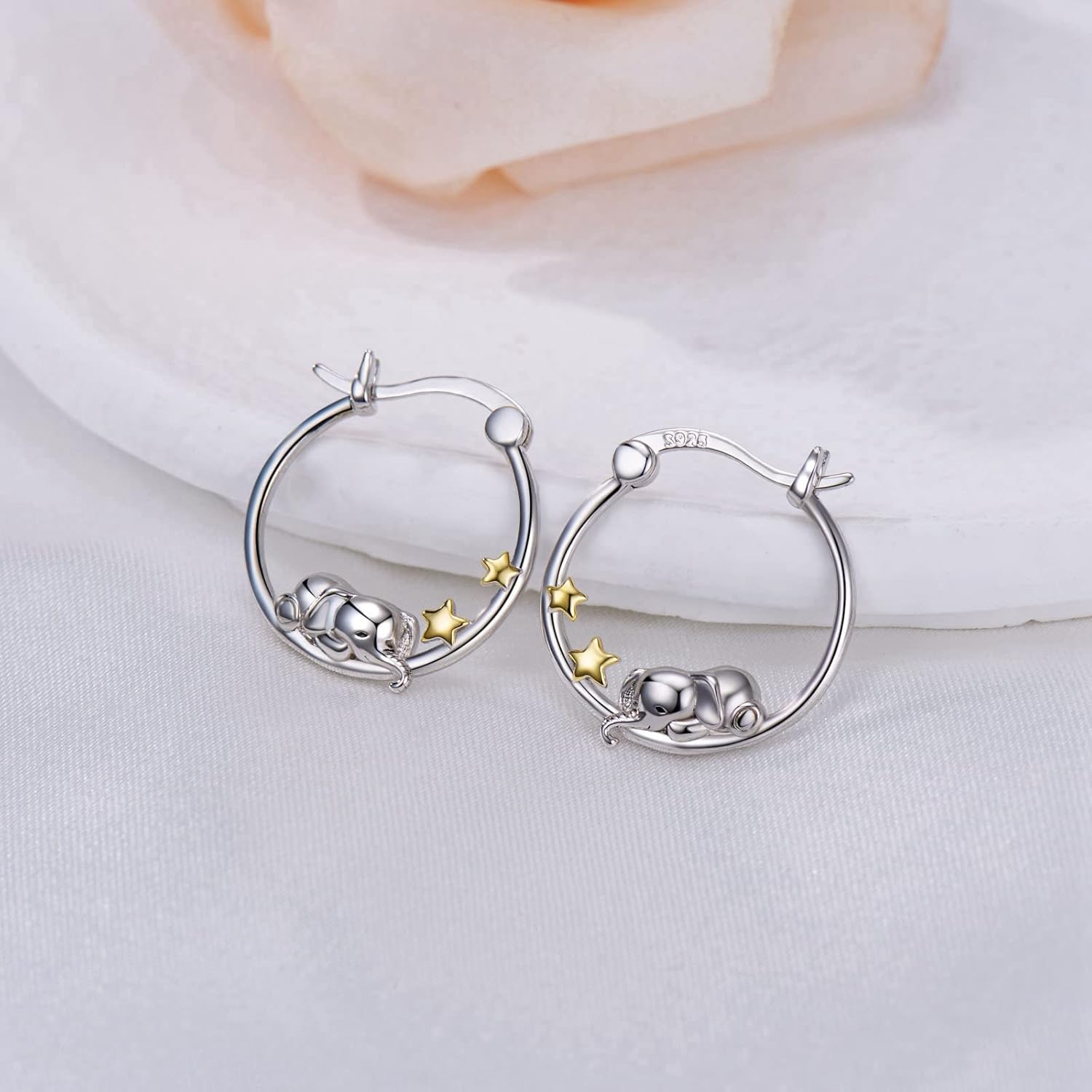Elephant Hoop Earrings 925 Sterling Silver Family Mother Elephant Lucky Cute Hoop Earring For Women Mother Gift - Image 2