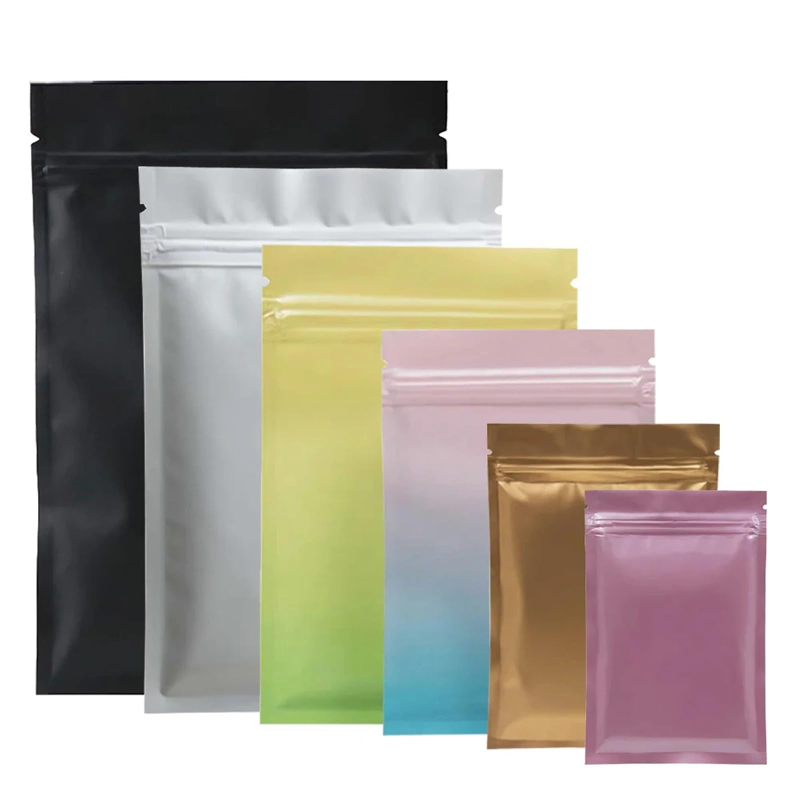 Bolsas de plástico con precinto, Bolsas de plástico de aluminio con cierre térmico, 100 unidades, con cierre de cremallera y muesca de rasgado.(Matte Gold,18x26cm)
