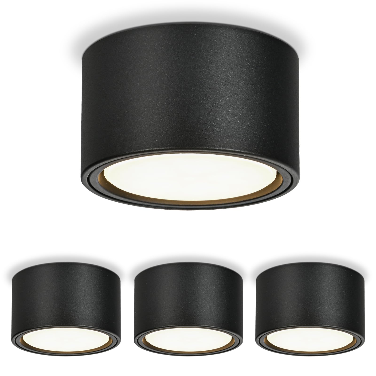 KYOTECH 4x Faretti da Superficie a LED - 3000K Nero Opaco Faretti da Soffitto 6W 550LM GX53 Faretti da Superficie - Ø95x55mm 230V Lampada da Soffitto Faretti da Soffitto per Camera da Letto Soggiorno
