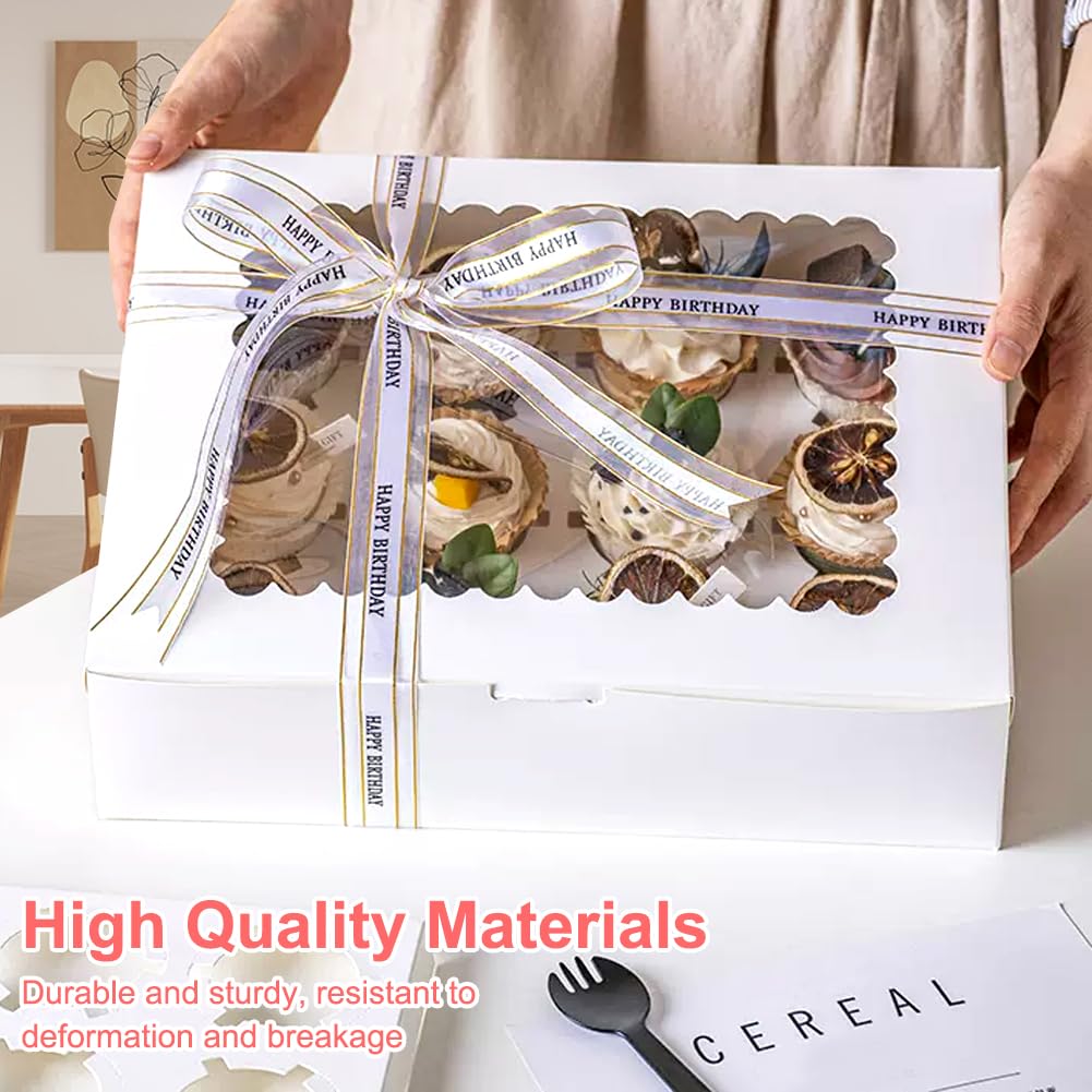 MAMUNU Lot De 10 Boîtes à Cupcakes Avec 12 Compartiments, Avec Fenêtre Et Inserts En Papier Kraft, Pour Pâtisserie, Biscuits Avec Autocollant Et Ficelle (blanc
