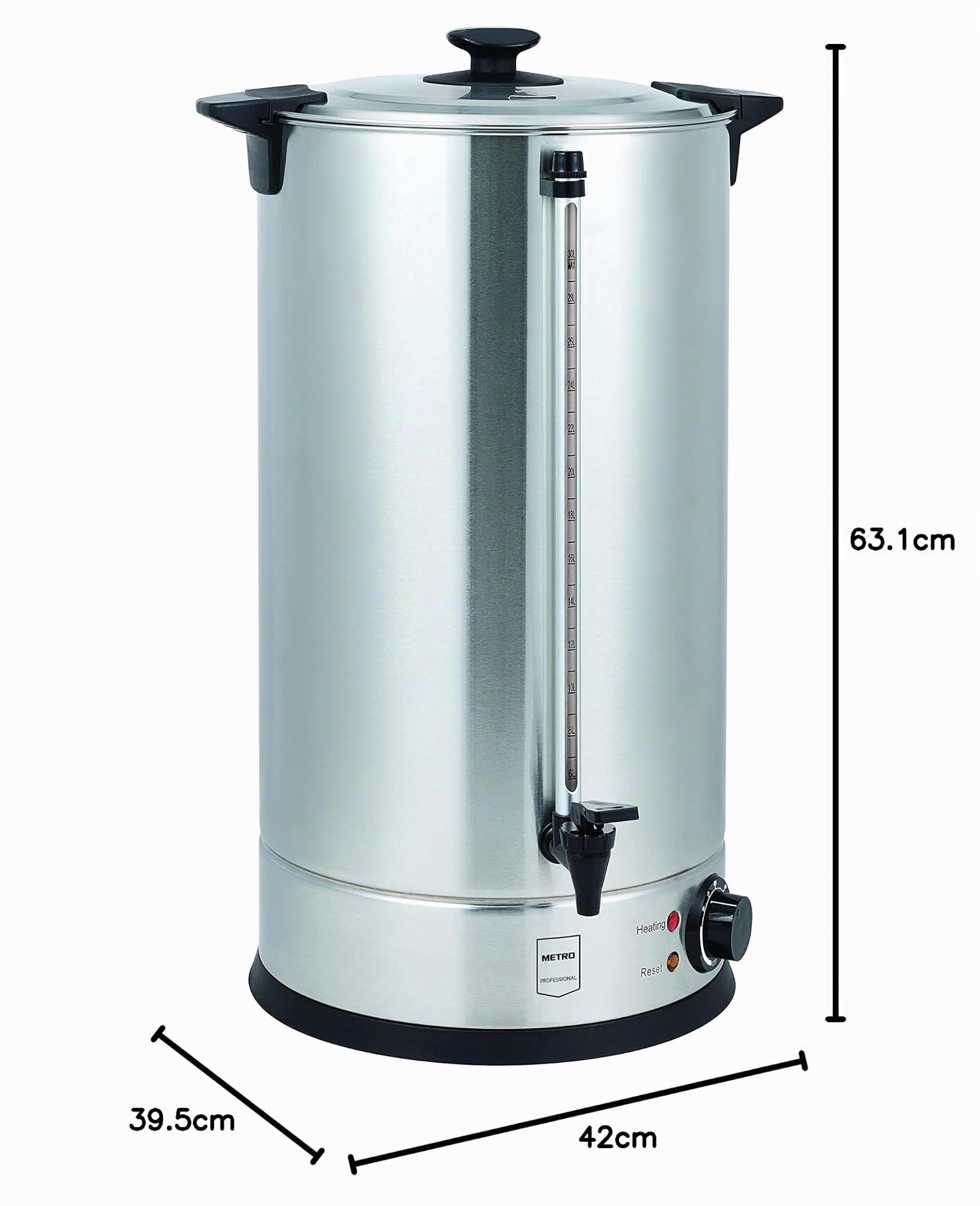 METRO Professional Bouilloire / distributeur de vin chaud GWB1030, en acier inoxydable, 30 l, 2600 W, 200 tasses, avec indicateur de niveau d'eau, argenté