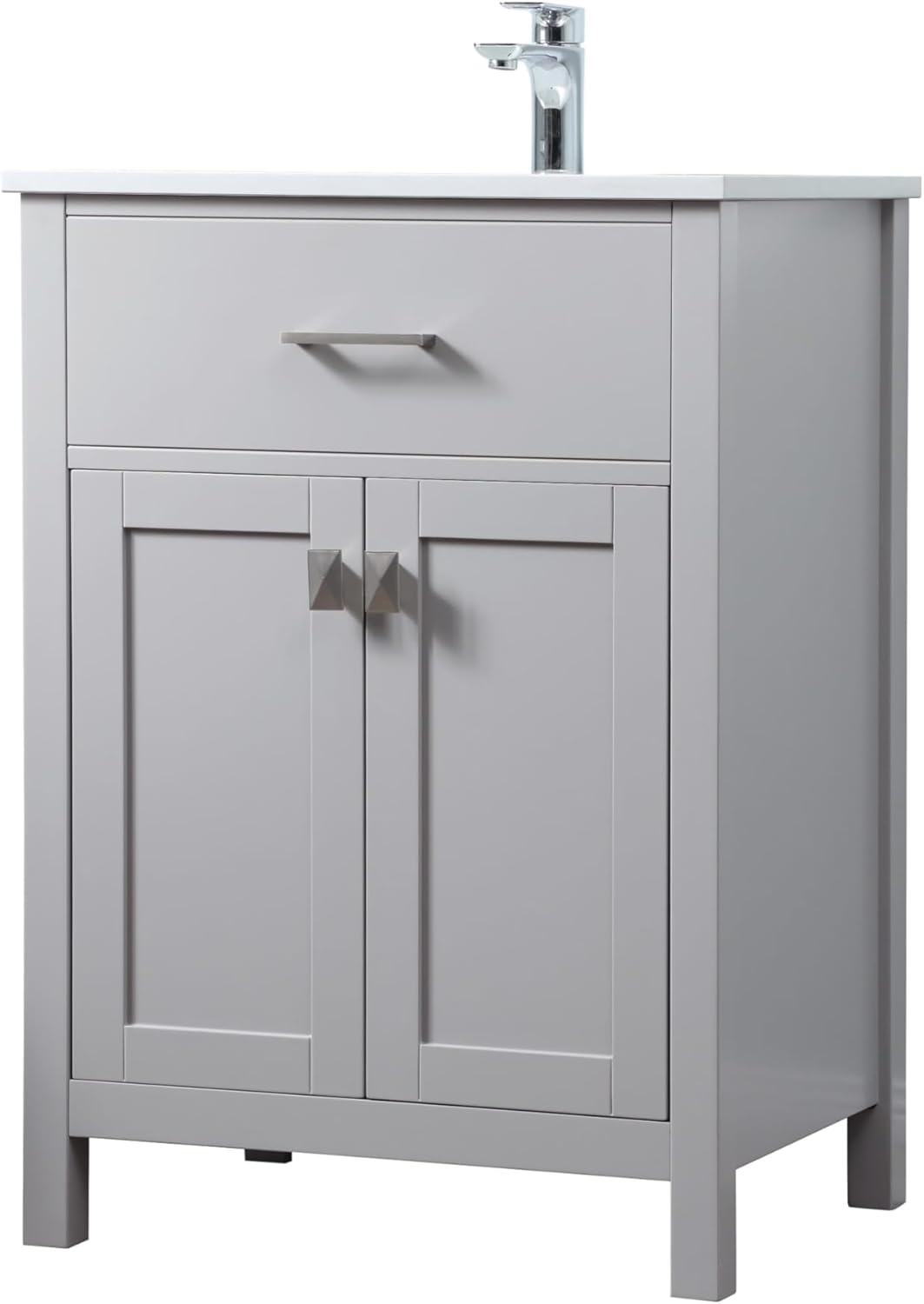 24 Single Bathroom Vanity, with Engineered Marble Top Soft-Close, Grey