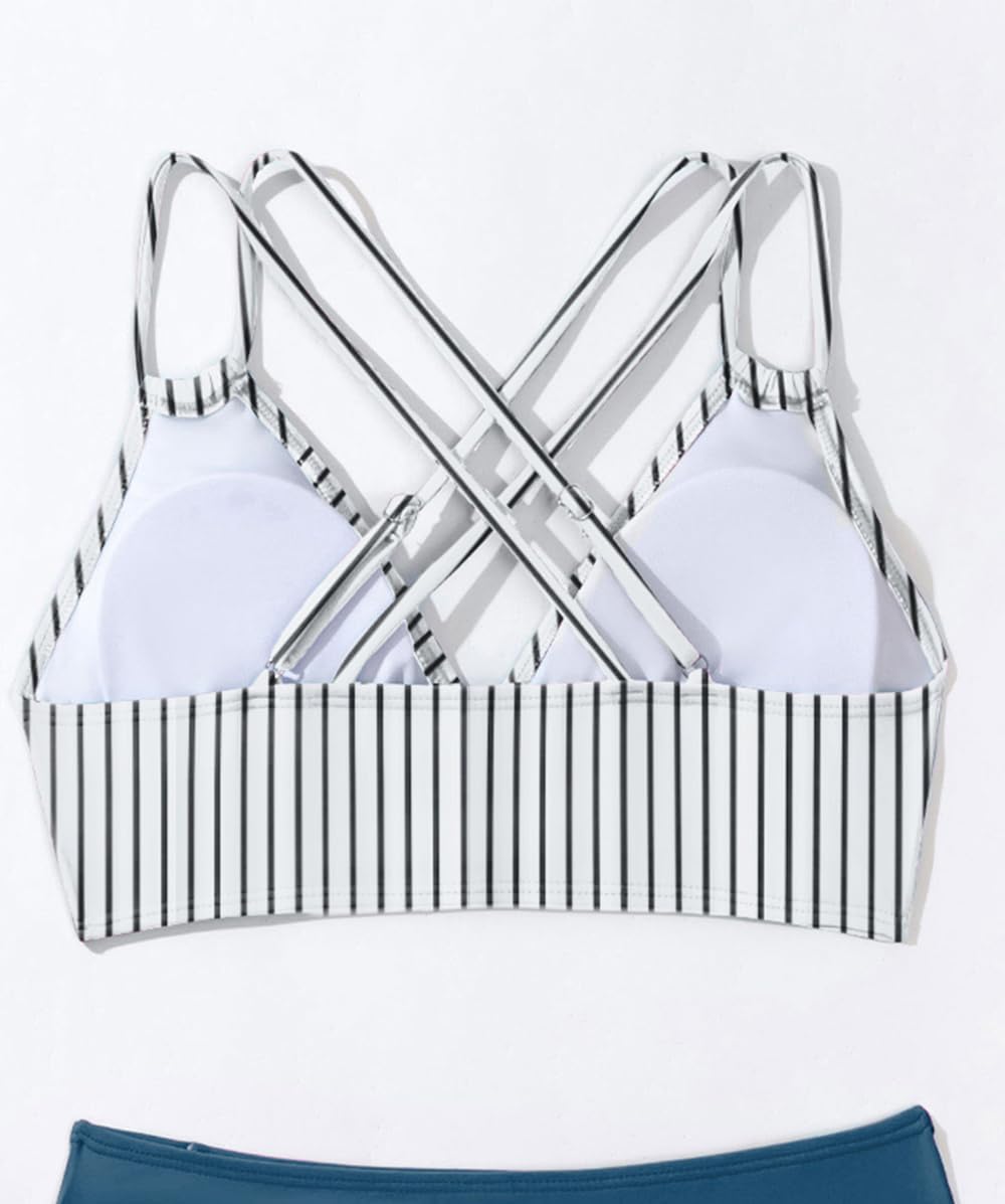 Tainehs Women's Push Up V Neck Bikini Tops Criss Cross Back Padded Bathing Suit Top Only - Image 4