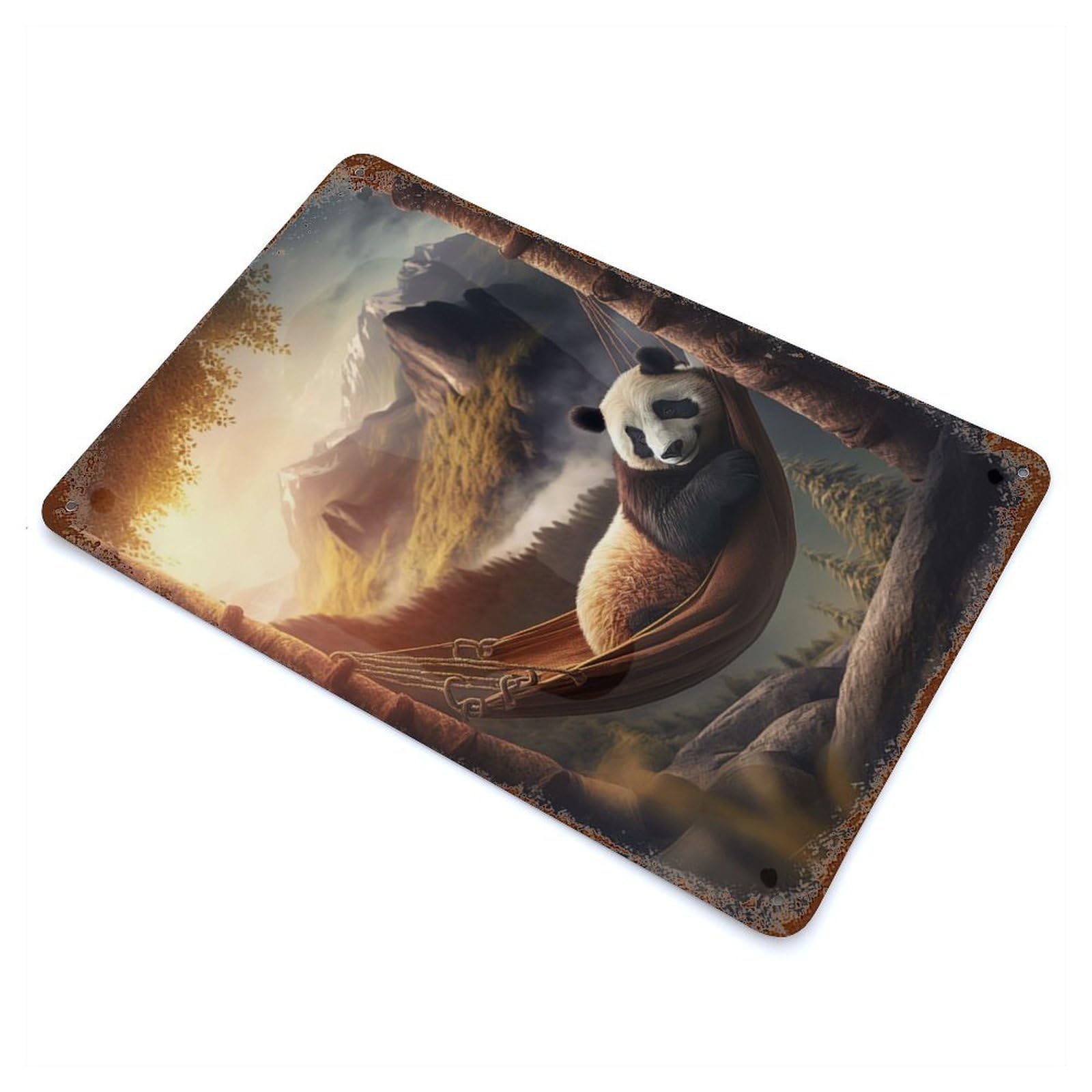 Chilling Hammock Panda Retro Metal Sign 11.8"x7.9", for Garage, Bar And Workshop Decor, Shabby Chic Decor