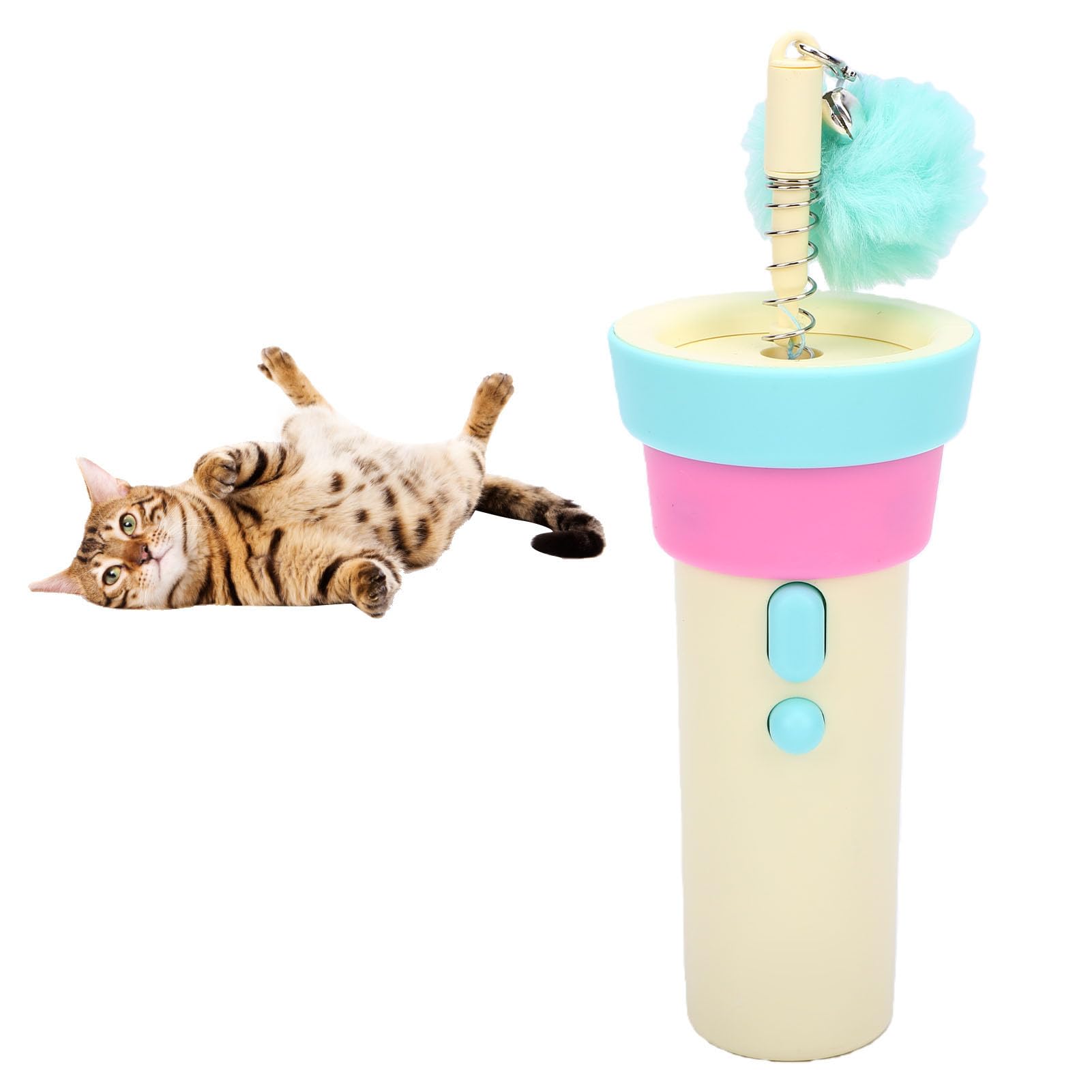 Qcwwy Giocattolo Interattivo per Gatti, Bacchetta Retrattile con Impugnatura Ergonomica, Corda Morbida e Resistente, Retrazione Automatica, Giocattolo con Piume per Gattini da Interno,