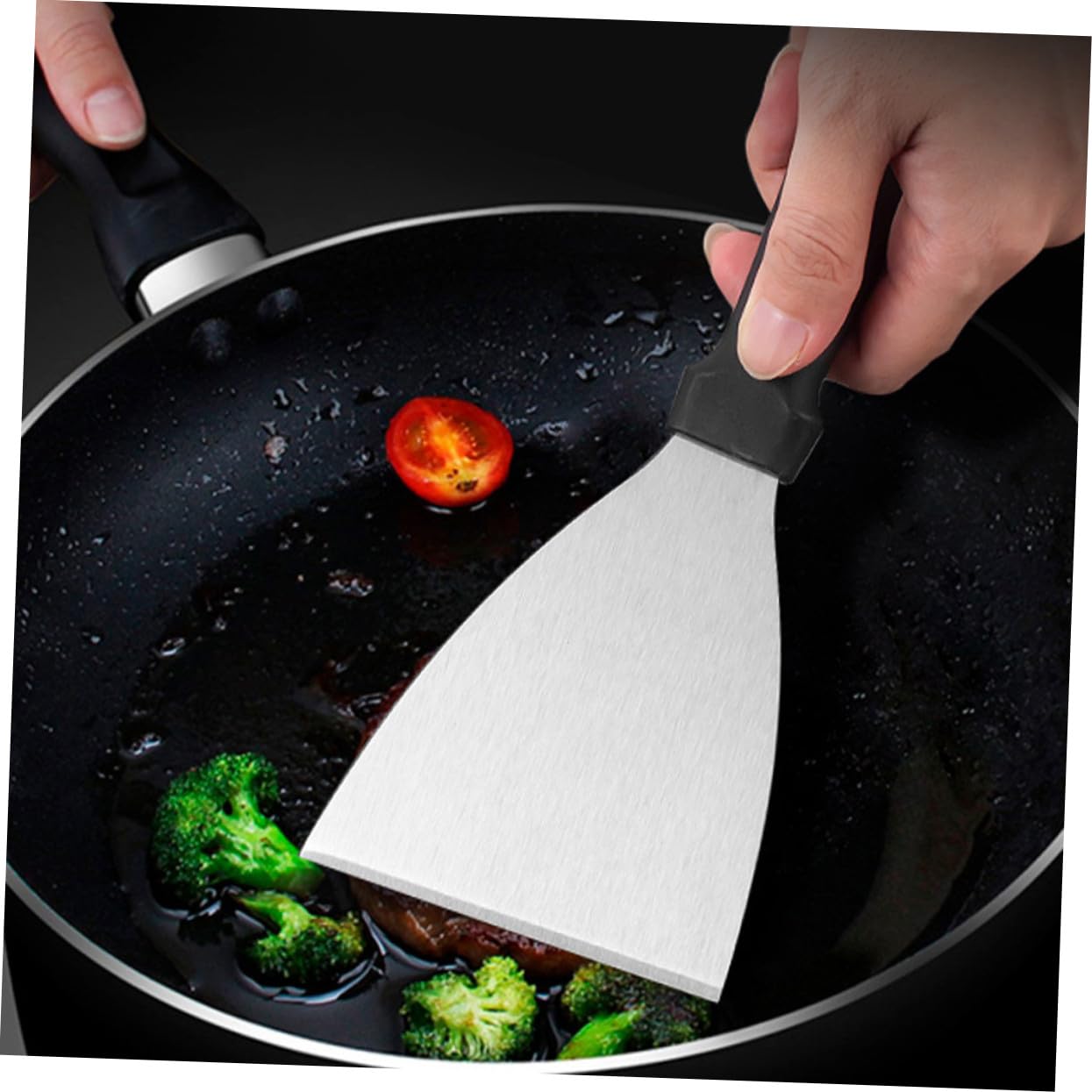 Set Utensili Barbecue in Acciaio Inox con Pressa per Carne | Impugnatura in Pp, Robusto e Non Facile da Deformare, per Cucina e Preparazione Burger