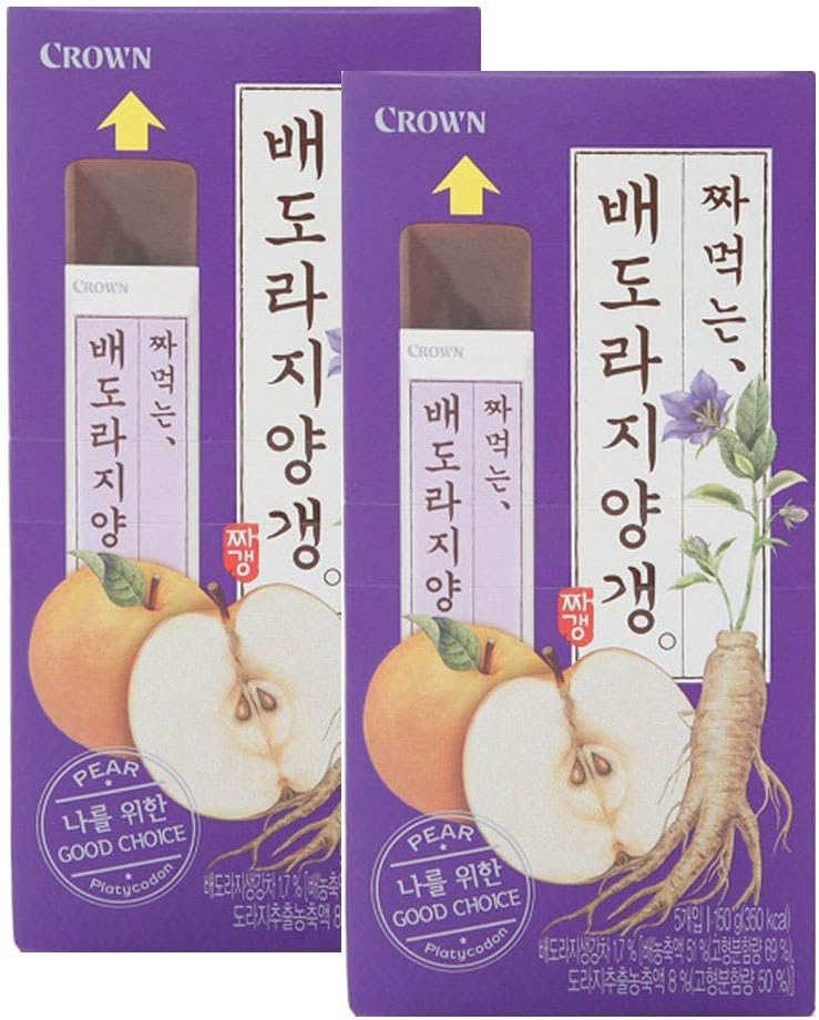 Crown Good Choice Sweet Pear & Balloon Flower Root Jelly Stick | 150g | 2 Boxes, Korean Snack, Traditional Dessert, Yokan, 배도라지 양갱