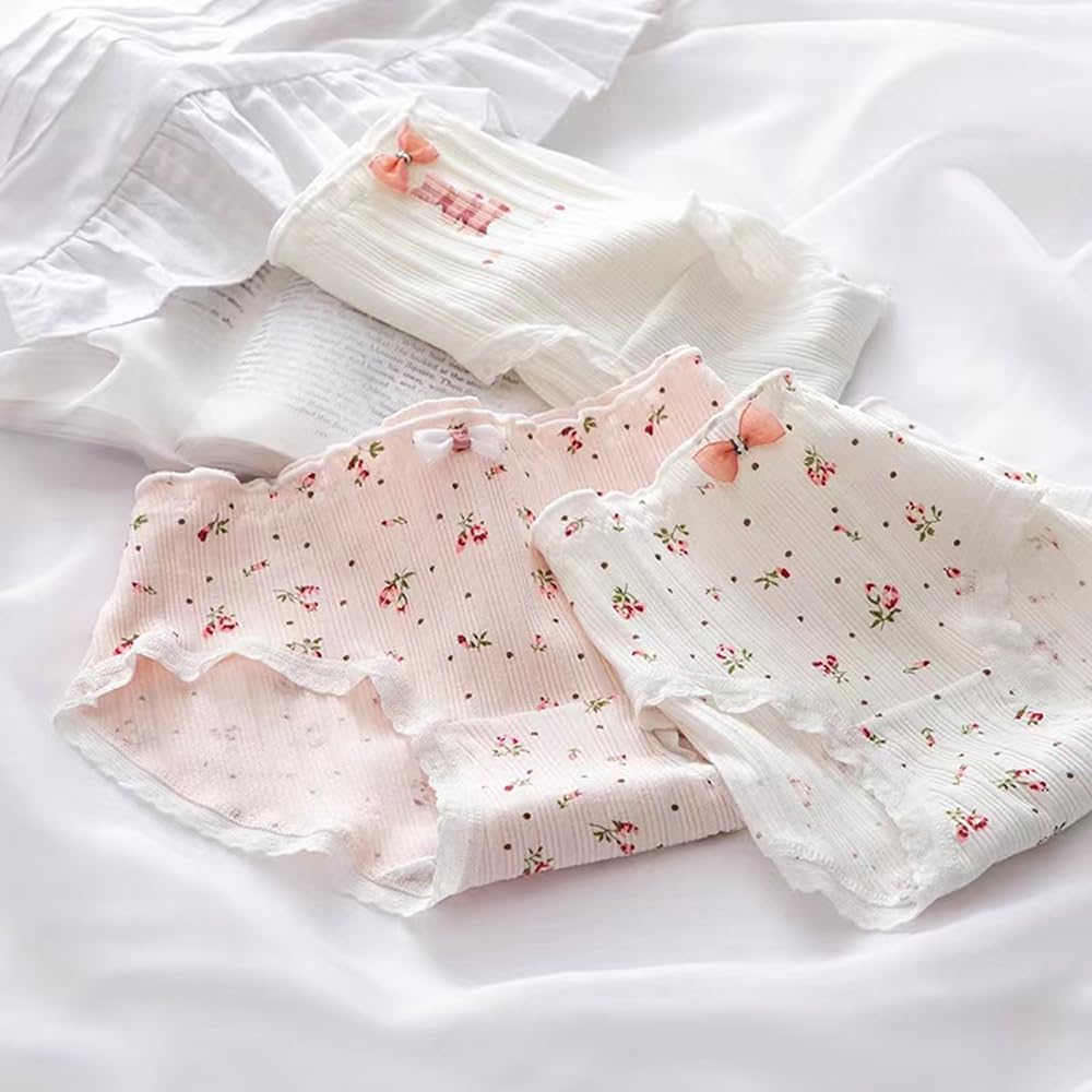 5 Pack Women Teens Pink Cotton Brief Japanese Kawaii Anime Lolita Panties Underwear Bikini Panty Set