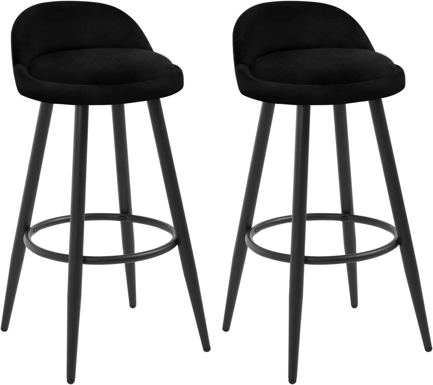 WOLTU Bar Stools Set of 2, Breakfast Barstools, Kitchen Island Counter Stools with Low Back and Footrest, Velvet, Black