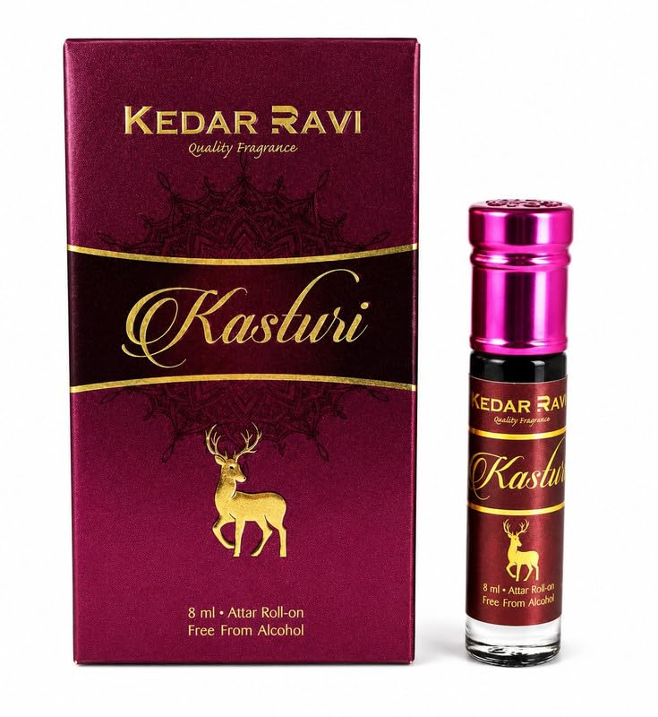 KEDAR RAVI Kasturi Attar Roll-On 8ml | Long Lasting Traditional Indian Perfume Oil | Alcohol Free Natural Fragrance Attar for Men & Women | Premium Musk Aroma