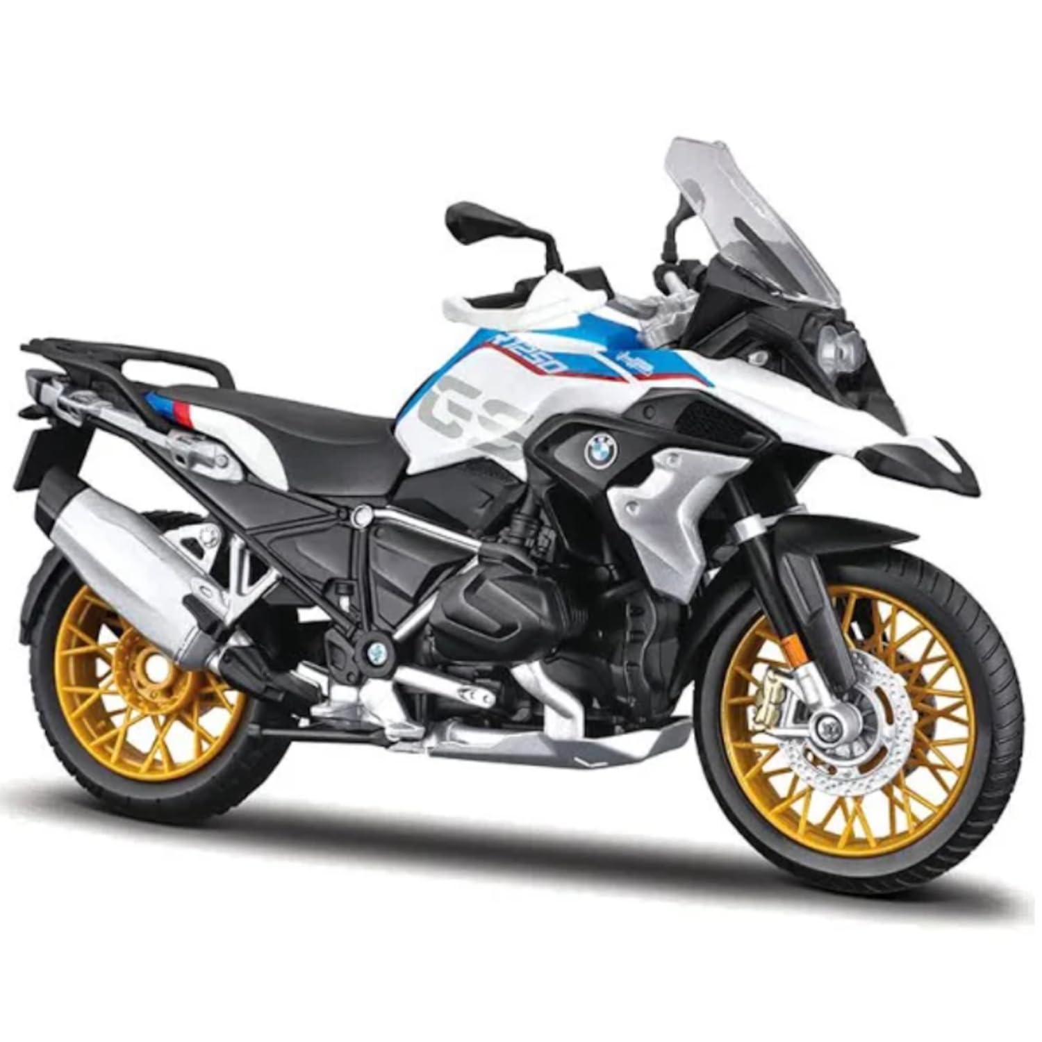 koenig-tom plastic Maisto Adult Bmw R1250Gs 1:12 Scale Motorcycle Model With Suspension And Folding Side Stand, 17 Cm, Blue/White (5-20100, Medium)