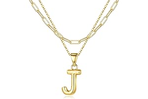 Personalized Bubble Letter J Necklace | Custom Layered Gold J Necklace