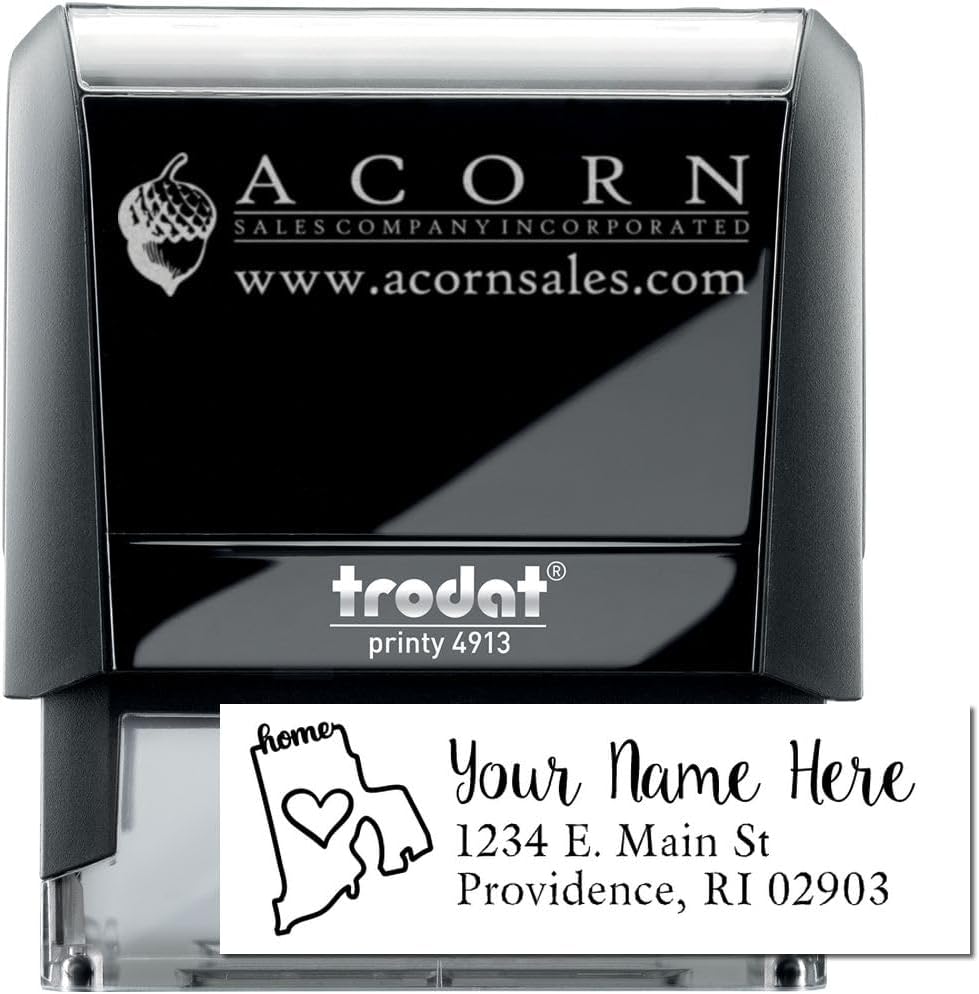 Self-Inking Rectangular Rhode Island State Love Address Stamp, Use for Envelopes, Available in 11 Ink Colors, Rectangular Design, Size 7/8" x 2-1/4"