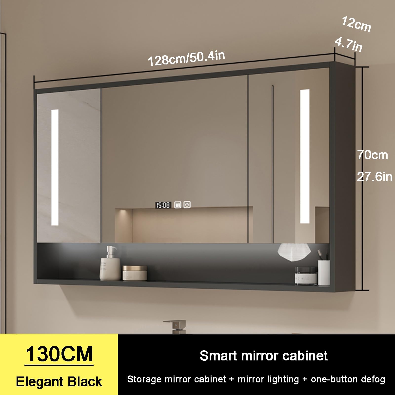 Armadietto da bagno con specchio da parete, con contenitore, elegante Slish Mcine (larghezza 51,2 x altezza 27,6 cm), design moderno salvaspazio per la casa