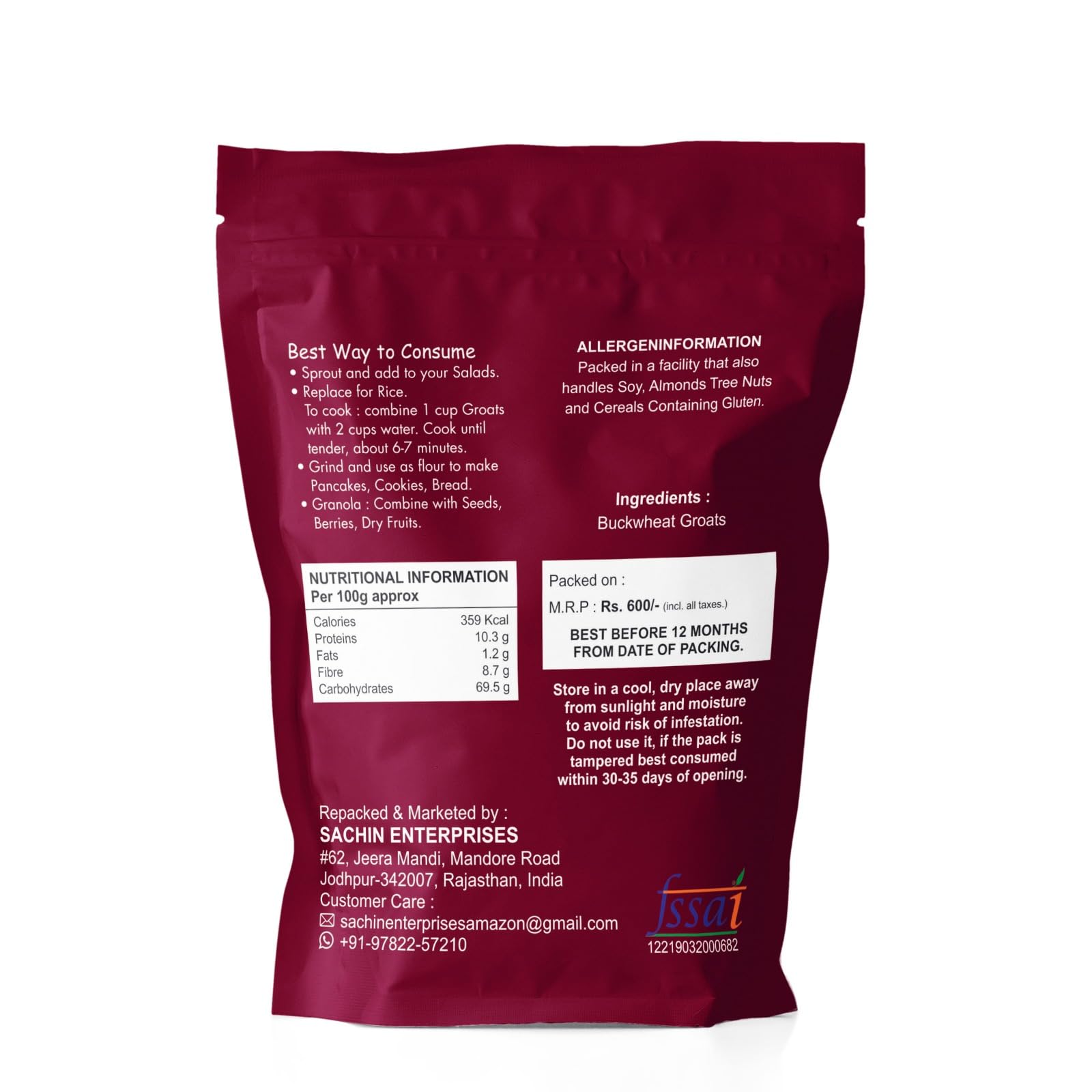 SundarLaxmi Buckwheat Seeds - 2Kg Pack | Kuttu Giri | Hulled, Gluten Free Buckwheat Millet | High in Plant Protein & Fibre | Kuttu Giri Whole Grain Grind To Make Flour - Image 2 thumbnail