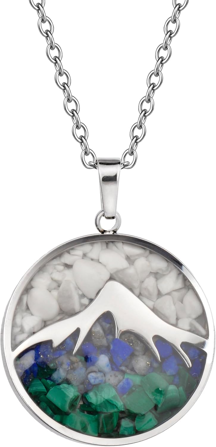 Lauren-Spencer Gemstone Mountain Necklace for Women White Howlite Turquoise Tumbled Chips Pendant Necklace Dainty Mountain Range Necklaces for Women Nature Jewelry Gift
