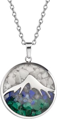 Lauren-Spencer Gemstone Mountain Necklace for Women White Howlite Turquoise Tumbled Chips Pendant Necklace Dainty Mountain Range Necklaces for Women Nature Jewelry Gift