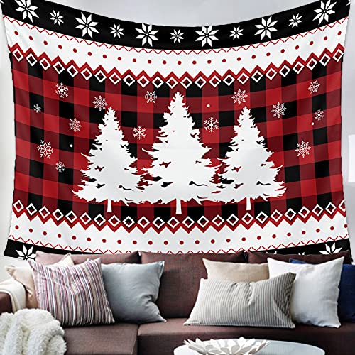 Wall Hanging Tapestries Christmas Tree Red Buffalo Plaid Winter Snow,Throw Tapestry Art Home Decor White Shadow Black Stripe For Bedroom/Living Room/Sofa Backdrop #TOP4