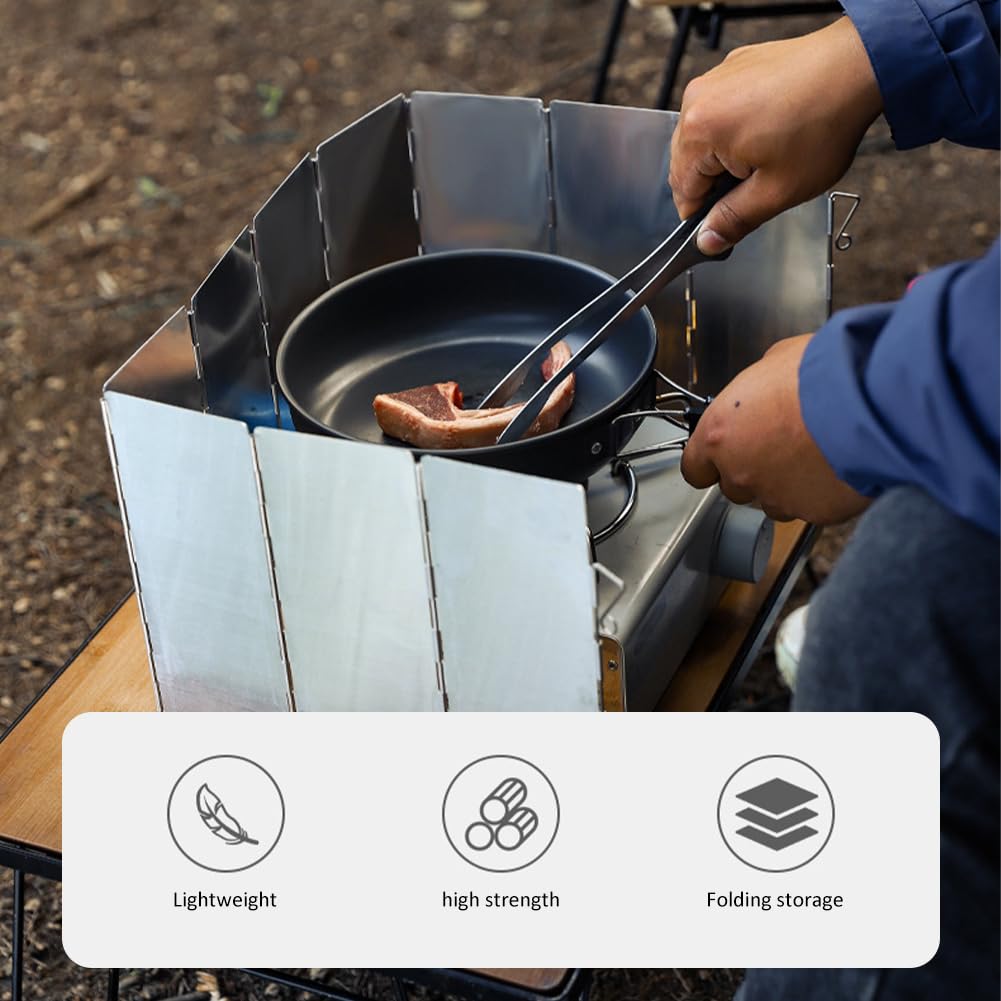 10 platen campingkooktoestel, voorruit, gasfornuis, windscherm, opvouwbaar aluminium spatbescherming met opbergtas, voor outdoor, gasfornuis, campingkooktoestel