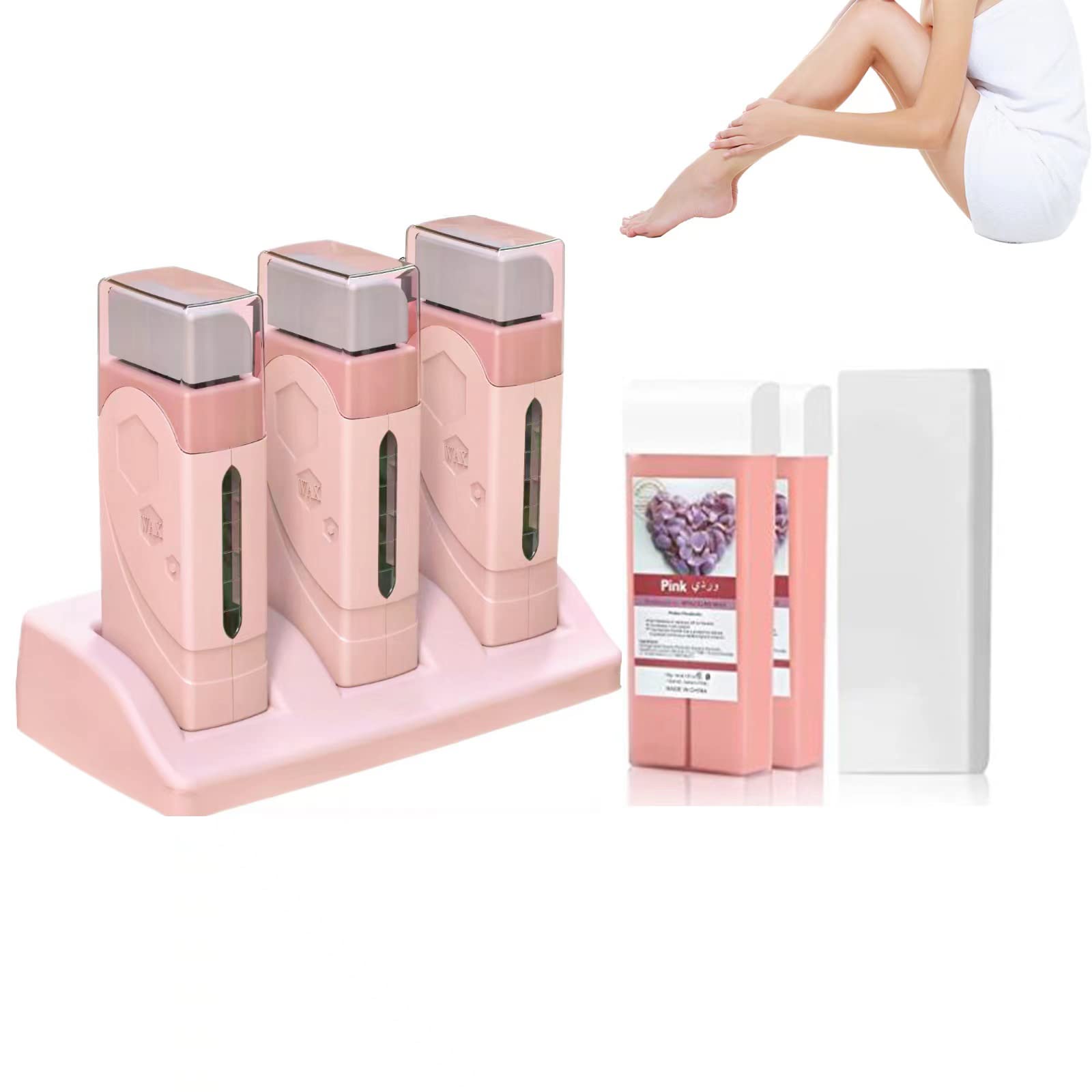 Varipos Portable Wax Warmer with Triple Cartridges, Wax Heater Machine for Hair Removal, Electric Depilatory Roller Home Waxing Kit for Women and Men