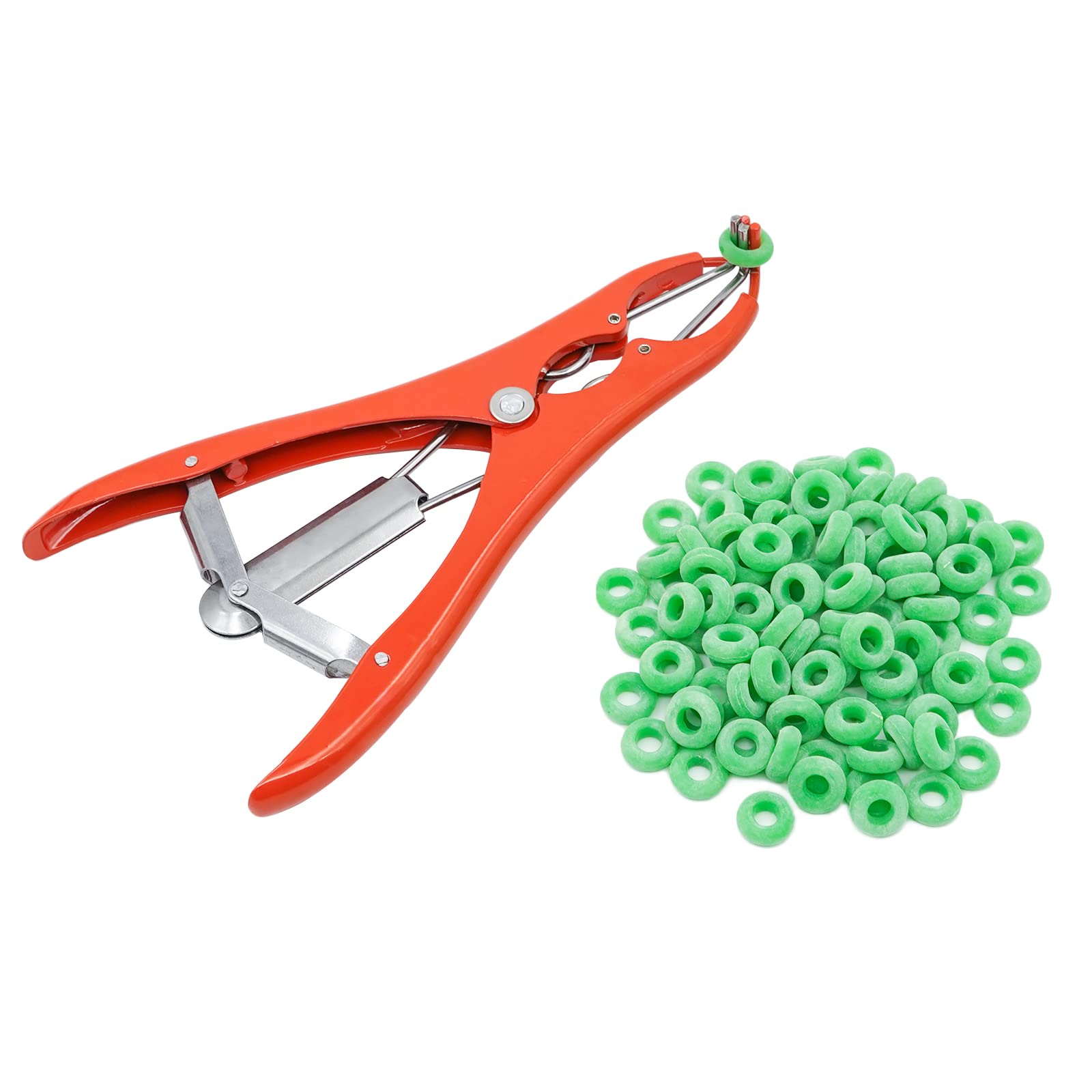 Pinza Per Castrazione Ovini, Dilatatore a Palloncino Pinza Per Castrazione In Acciaio Inox con 100 Anelli di Gomma Per Bovini, Ovini e Suini (Colori Casuali)