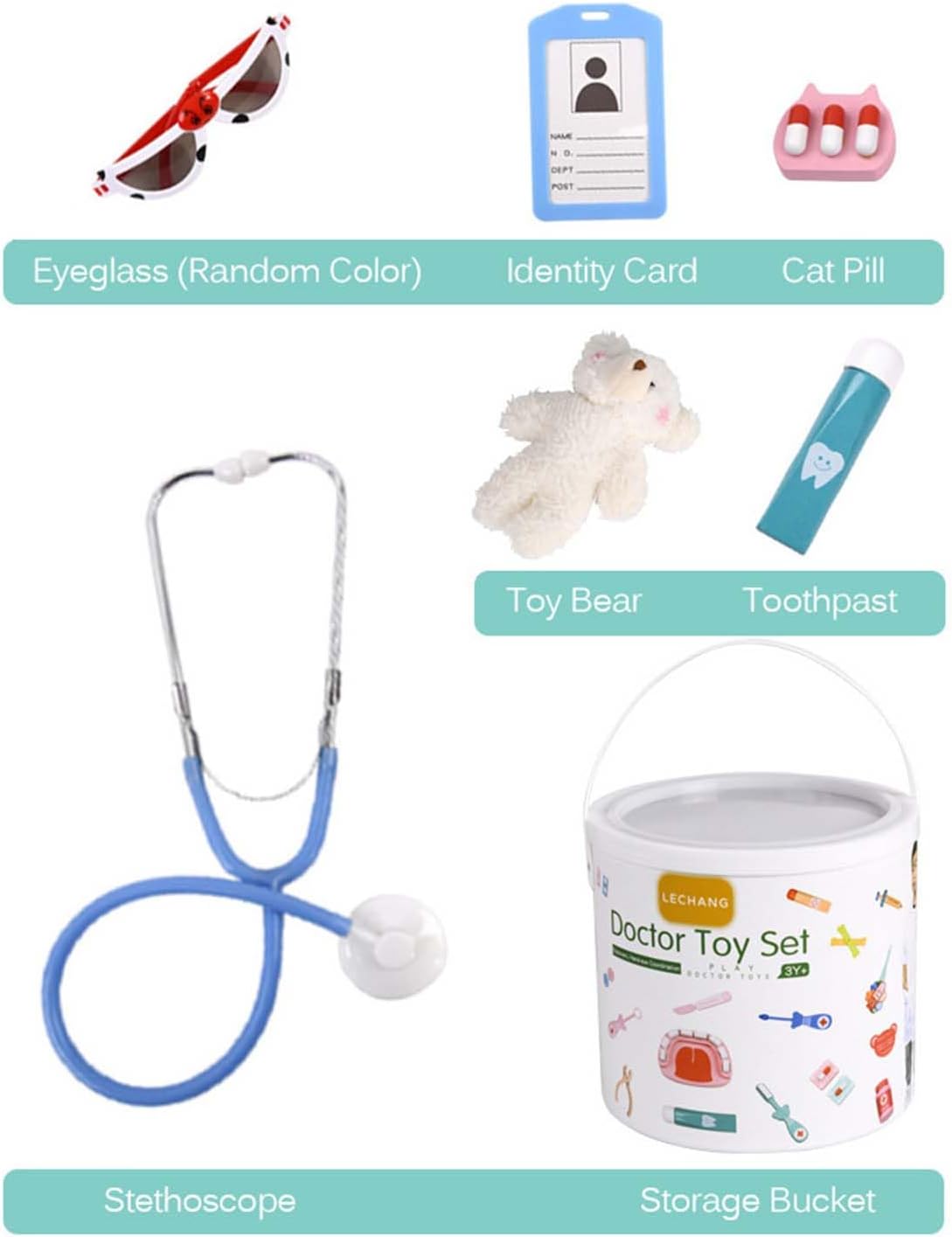 Drfeify Kids Doctor Kit Toy Set Dentist Educational Medical Equipment for Children with Storage Bucket, Encouraging Organization and , Ideal for Learning (General Practitioner)