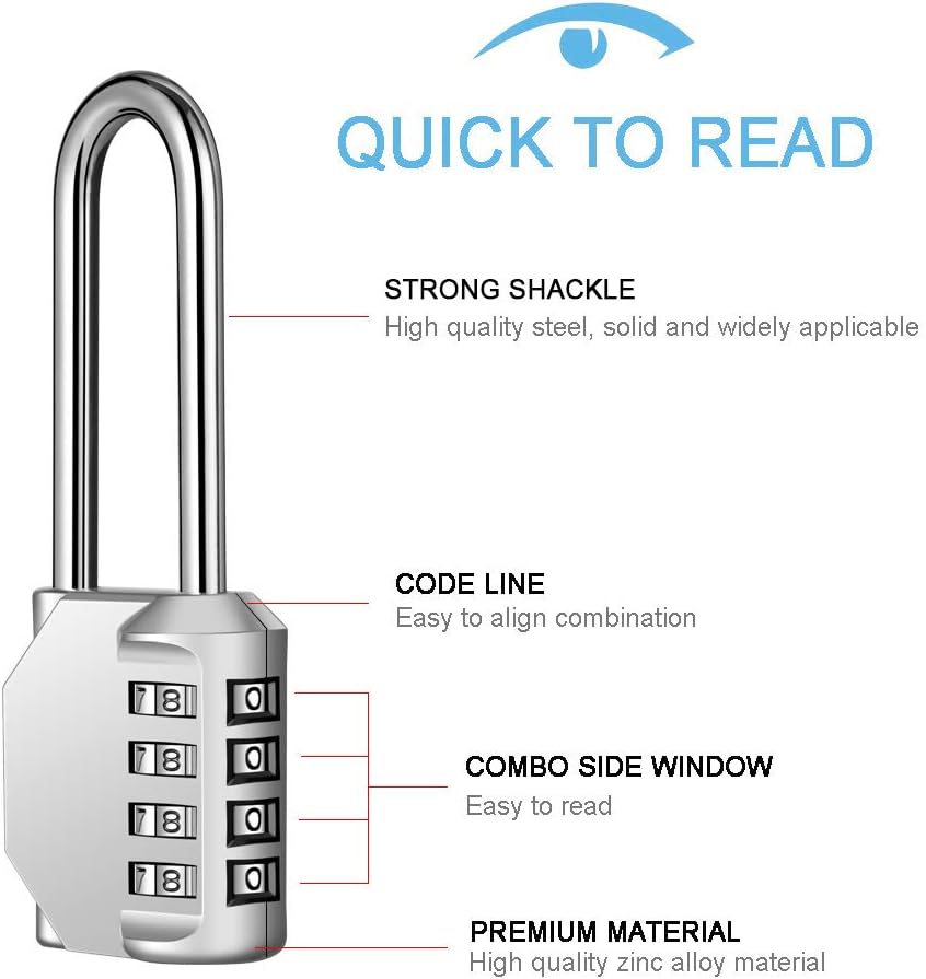 2 Pack disecu 2.6 Inch Long Shackle Combination Lock, 4 Digit Outdoor Waterproof Padlock for School Gym Locker, Sports Locker, Storage Unit, Gate, Fence, Toolbox, Cabinet (Black and Silver)
