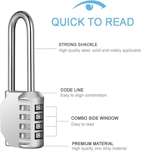 Miniatura 2 de Candado de combinación de grillete largo