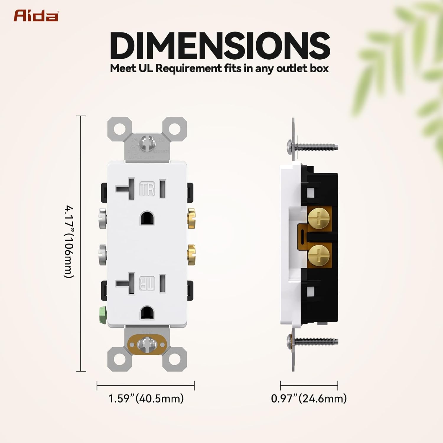 AIDA White Decorator Receptacle Outlet Electrical Outlet, Standard Electrical Wall Outlet, 20 Amp Outlet 125V, Outlets Replacement, 2-Pole, 3-Wire, 5-20R, UL Listed, 10 Pack, Tamper Resistant