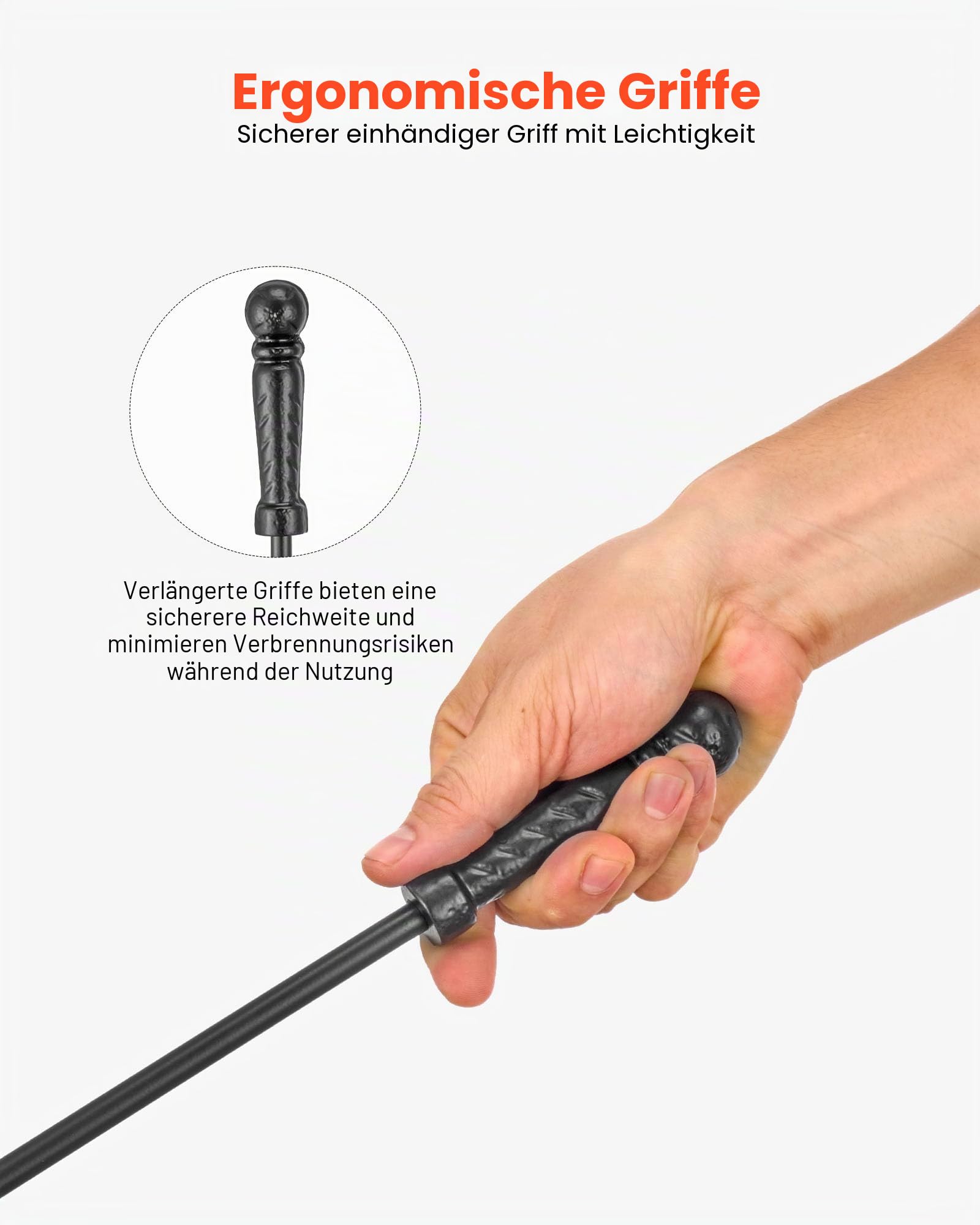 VEVOR Kaminbesteck-Set, 5-tlg. Ofenbesteck-Set, fünfzackiger Ständer, Zange, Ascheschaufel, Bürste, Schürhaken, Kaminzubehör aus Schmiedeeisen für Lagerfeuer drinnen/draußen, Schwarz