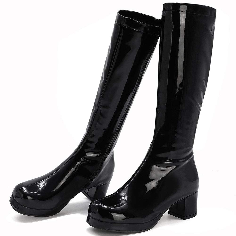 VOMIRA Women's Knee High Boots Fashion patent Leather Chunky High Heel zipper Boots round-toe Party Heels cool Riding Motorcycle boots