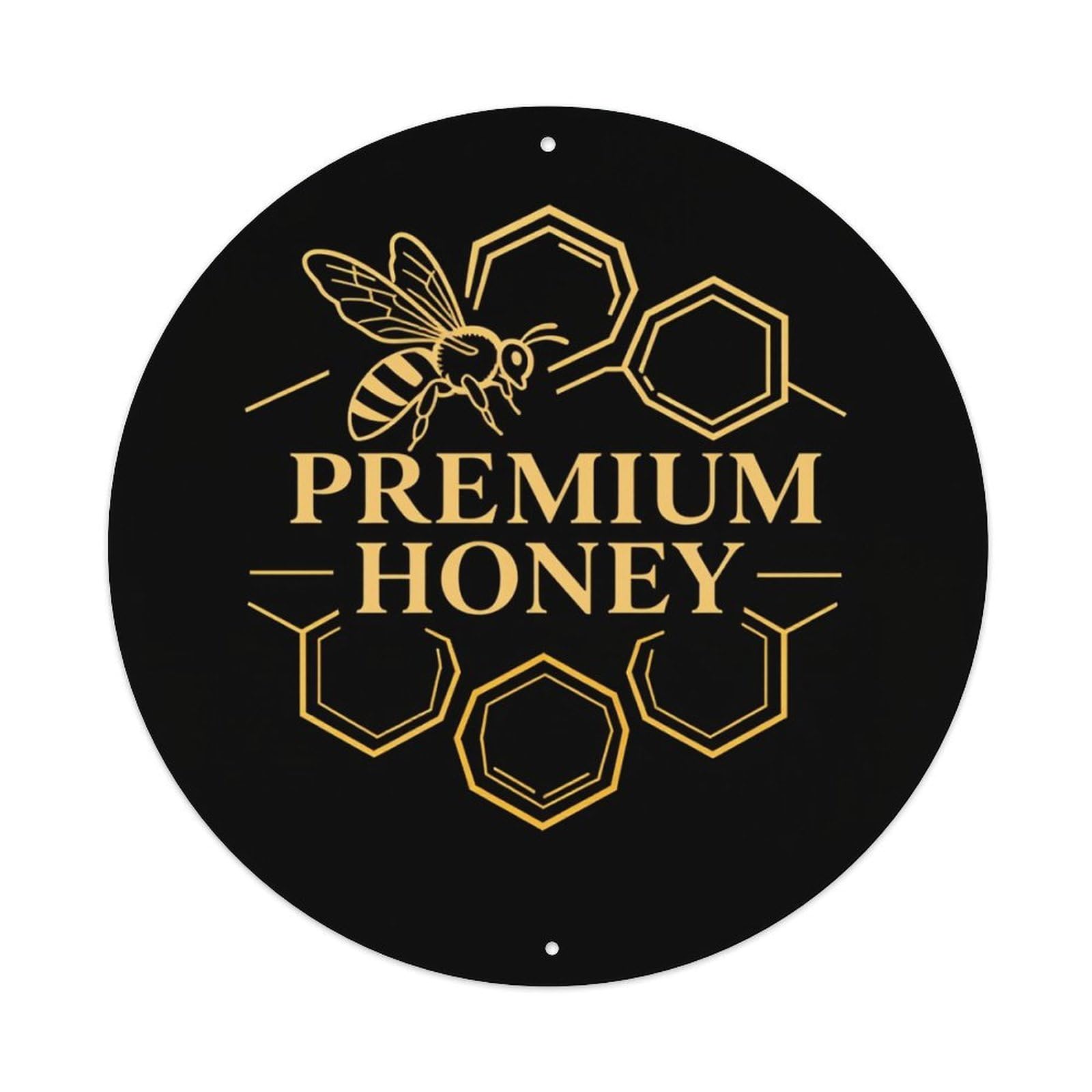 Bee Honeycomb Premium Gold Design Round Tin Sign Retro Metal Sign for Cafe Bar Pub Home Game Room Gym Club Wall Decoration Vintage Metal Poster 8x8 Inch