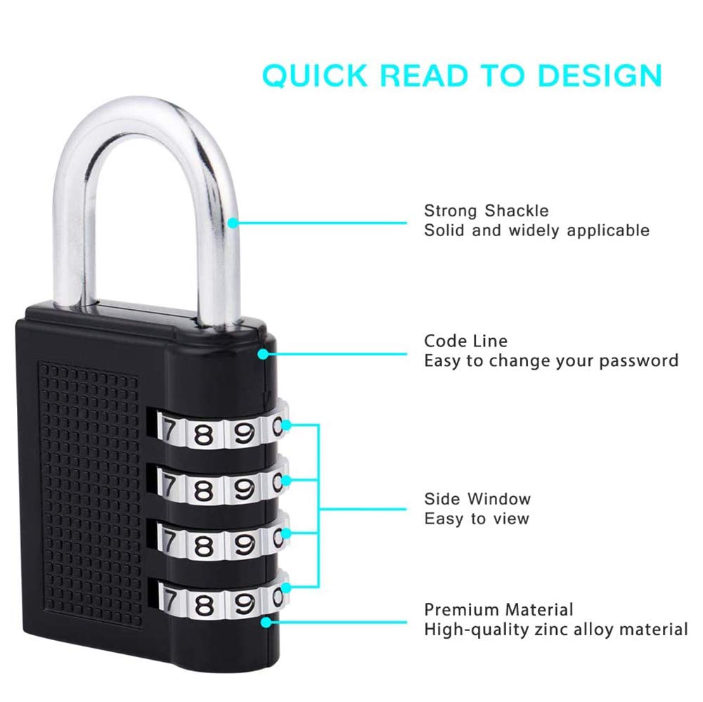candado código de bloqueo candado Candado, candado con código, candados for equipaje, seguridad, paquete de 2 candados combinados, candado con combinación de 4 dígitos, candado for exteriores for la e