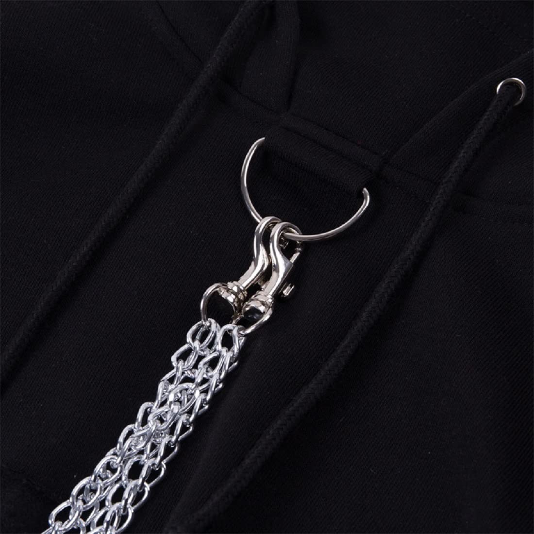 Kapuzenpullover für Damen, Gothic-Stil, reflektierender Druck, bauchfreies Top, Pullover, Sweatshirt, Pullover mit Kette, Gothic-Punk-Kapuzen-Sweatshirt