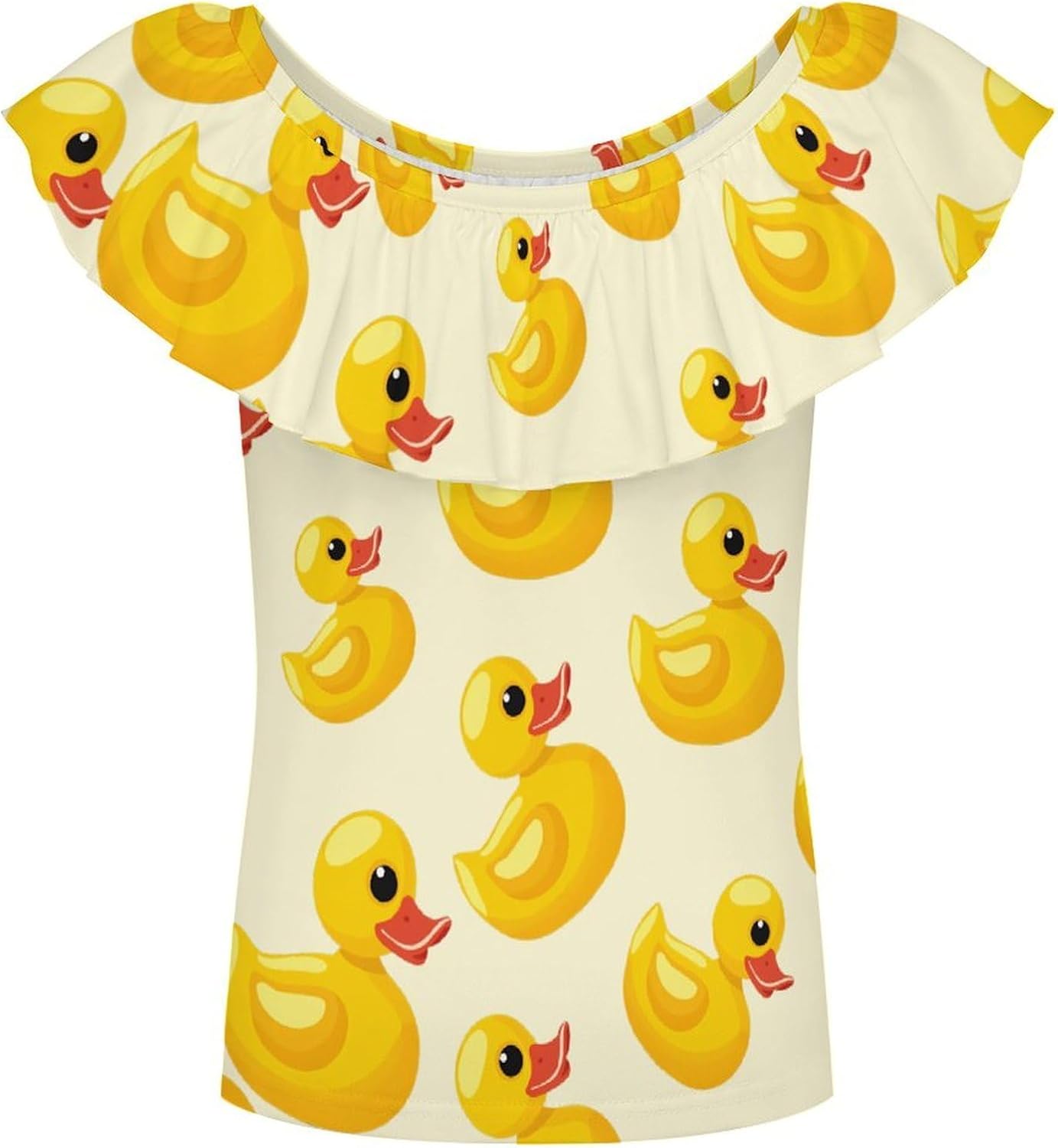 Rubber Yellow Duck Girls T-Shirts Top Ruffle Short Sleeve Blouse Casual Graphic Tees