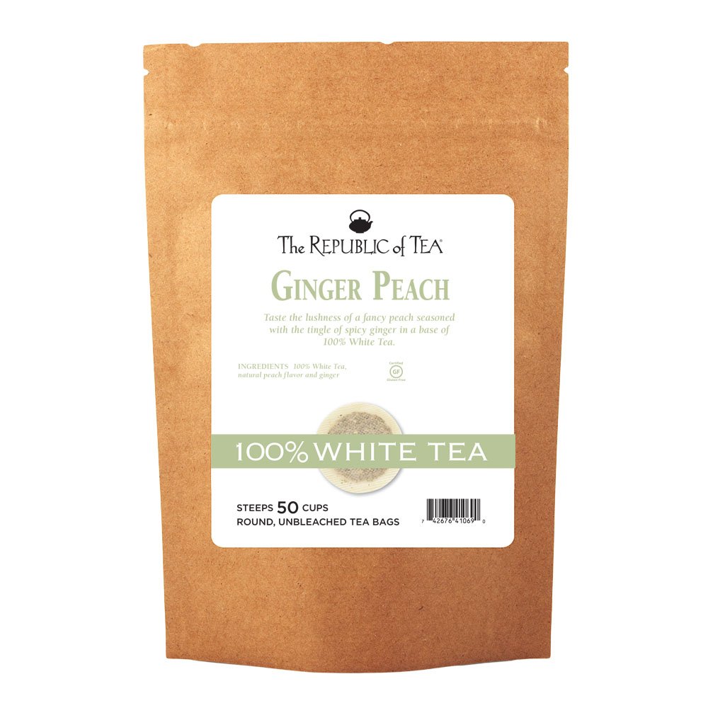 The Republic of Tea – Ginger Peach 100% White Tea Bags, Steeps 50 Low-Caffeinated Cups - Refill Bag