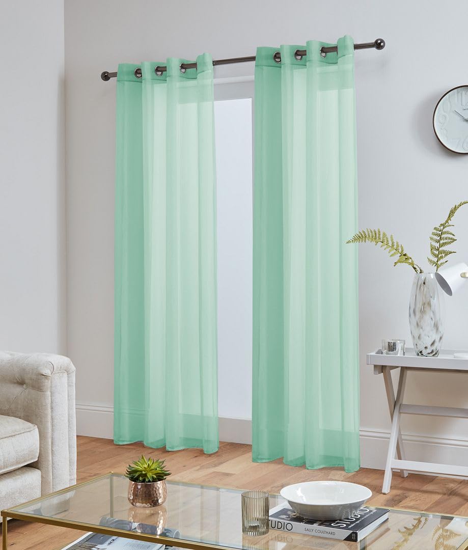 John Aird Lucy Voile Curtains - Eyelet - Pair - 2x Voile Panels (Green, 58" Wide x 54" Drop) — image 1